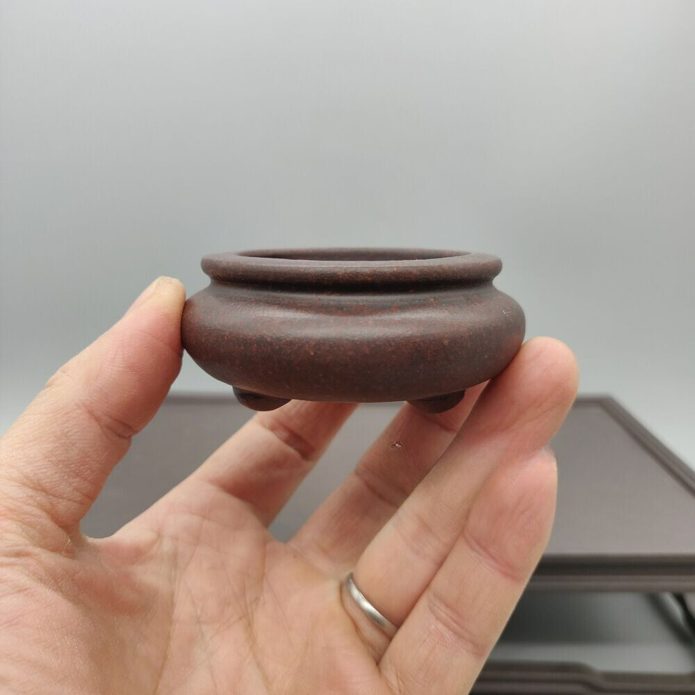 Dark Red Round Chinese Yixing Zisha Mame Bonsai Pot 2.25”x2.25”x1”