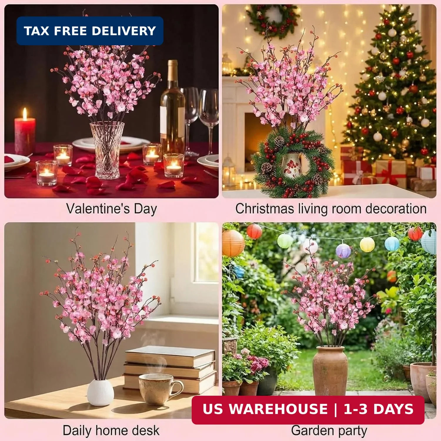 8pcs Pink Cherry Blossom Branches 36in Cherry Blossom Decor (pink, 36in) | artif