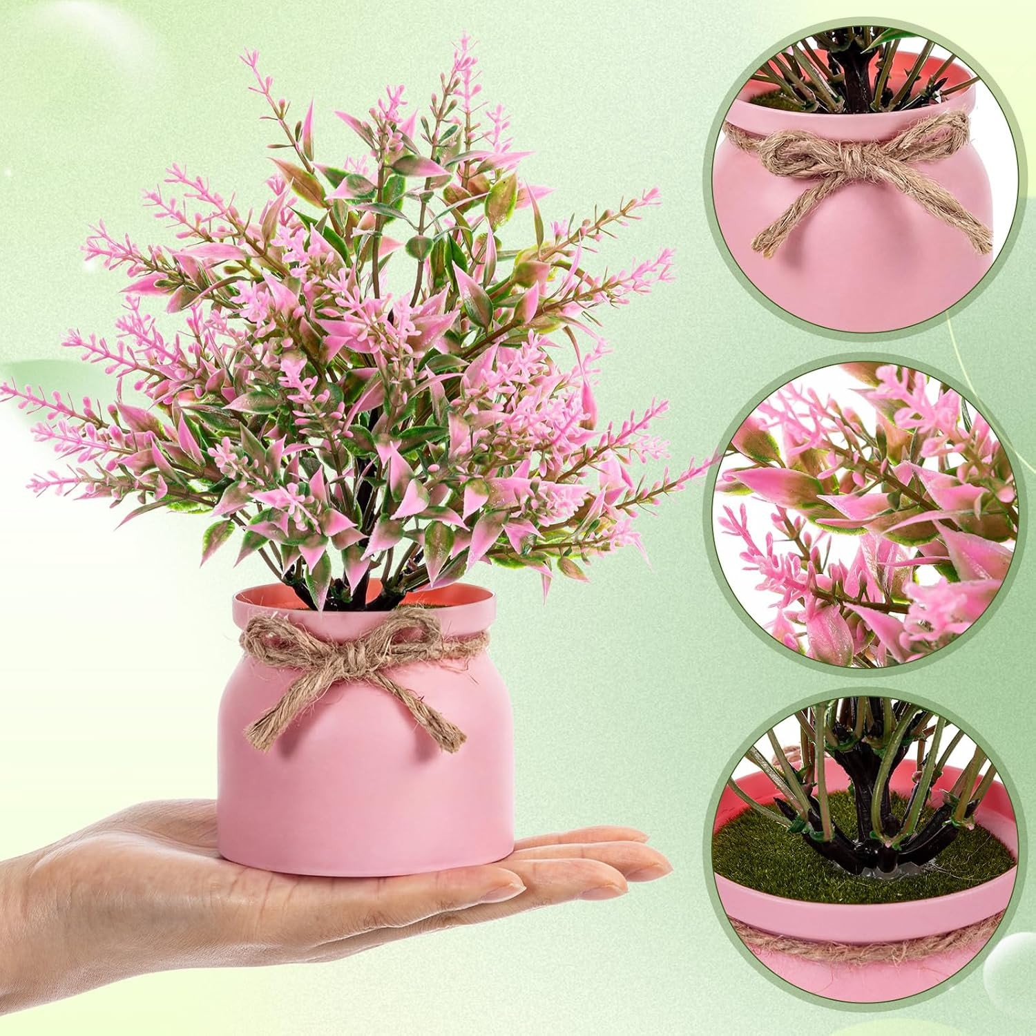 Large Summer Faux Flower Centerpieces in Macaron Pots – 8 Pcs Decor