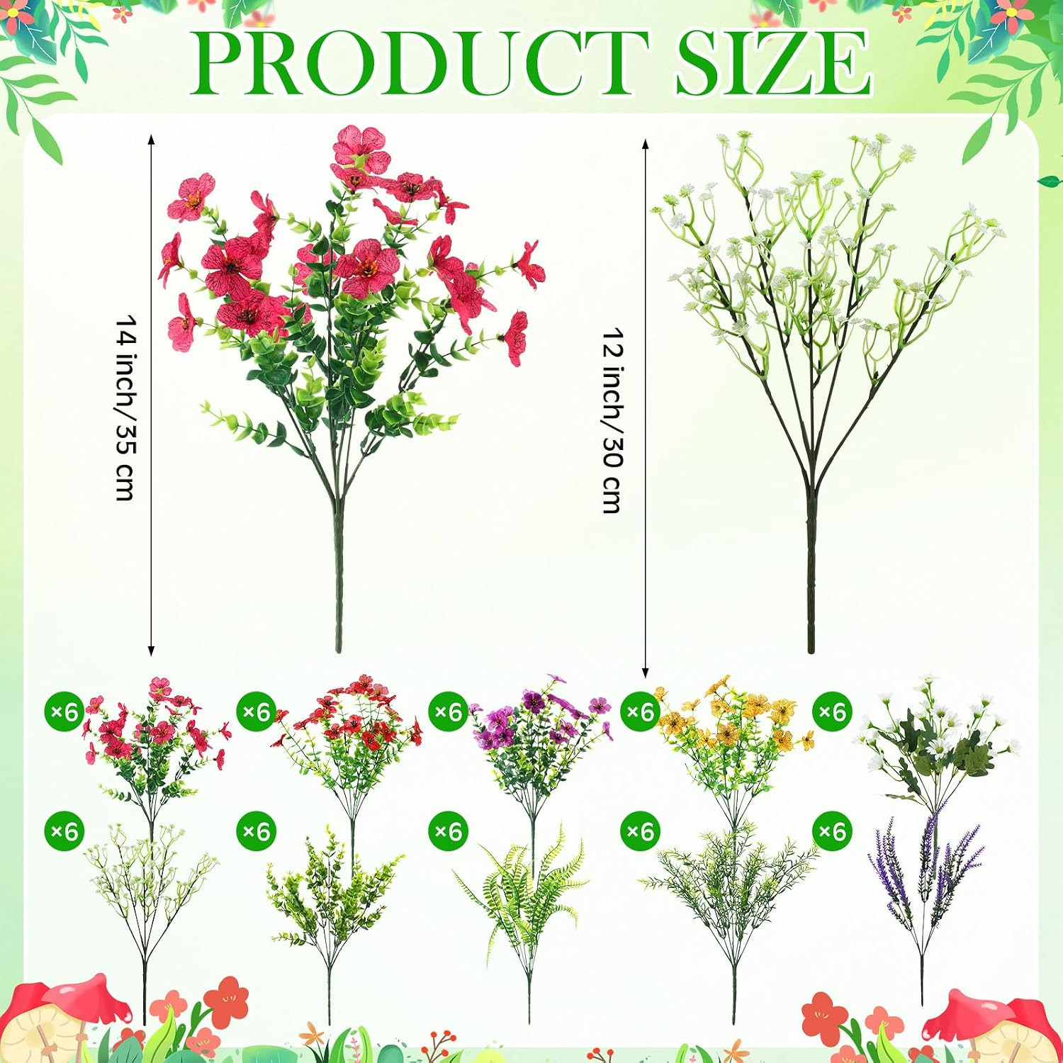 60 Pcs UV Resistant Faux Flowers for Home Garden Wedding Decor