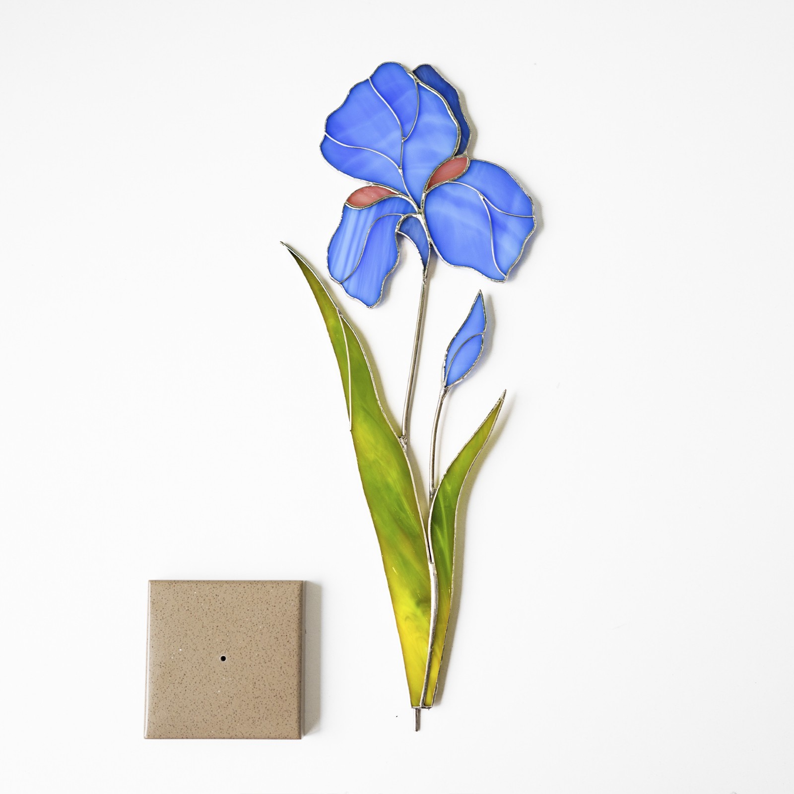 Iris Stained Glass Plant Decor – Faux Flower Table Art Gift for Her