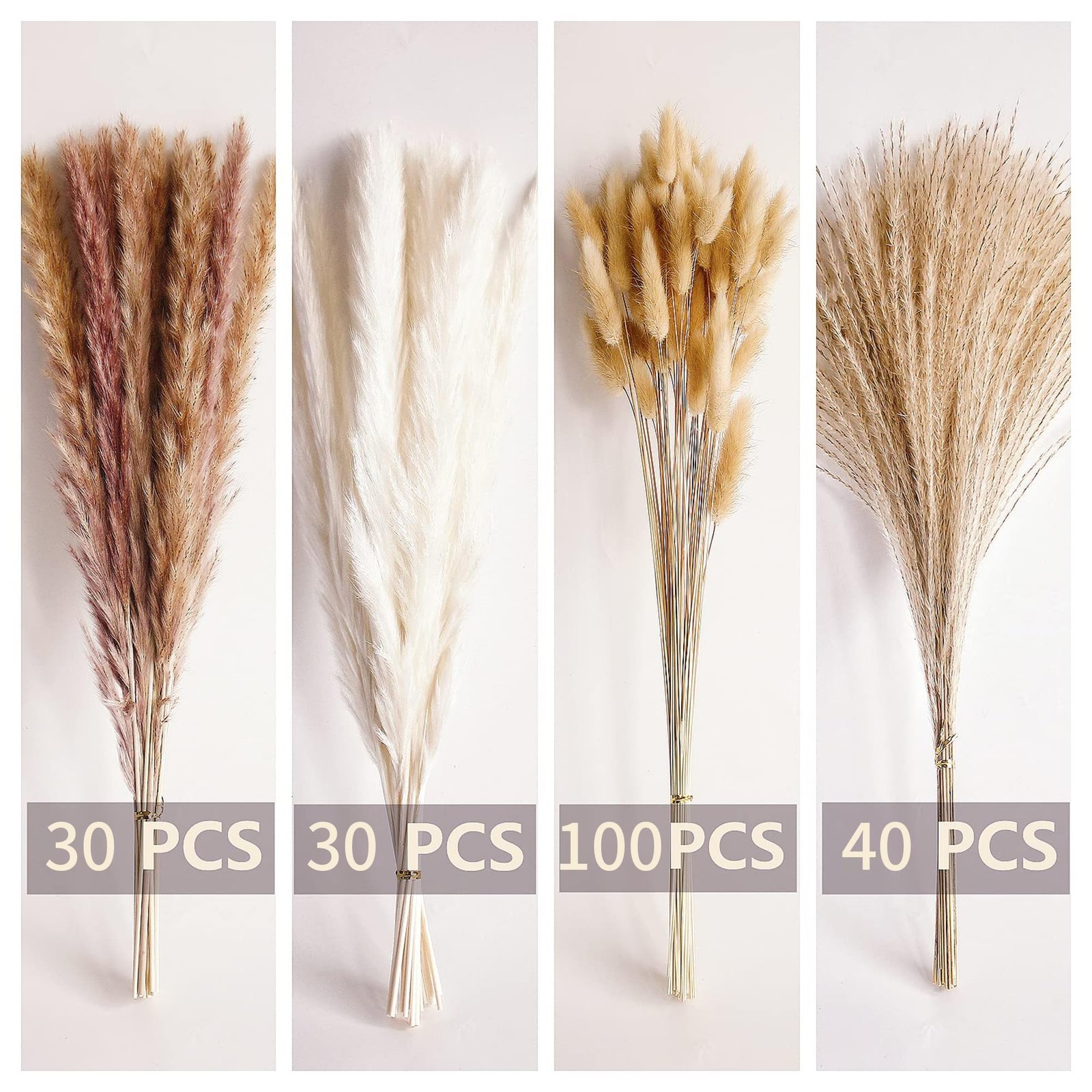 200 PCS Small Boho Pampas Grass, 17″ Naturally Dried Pompas, Pampas Grass Dec…