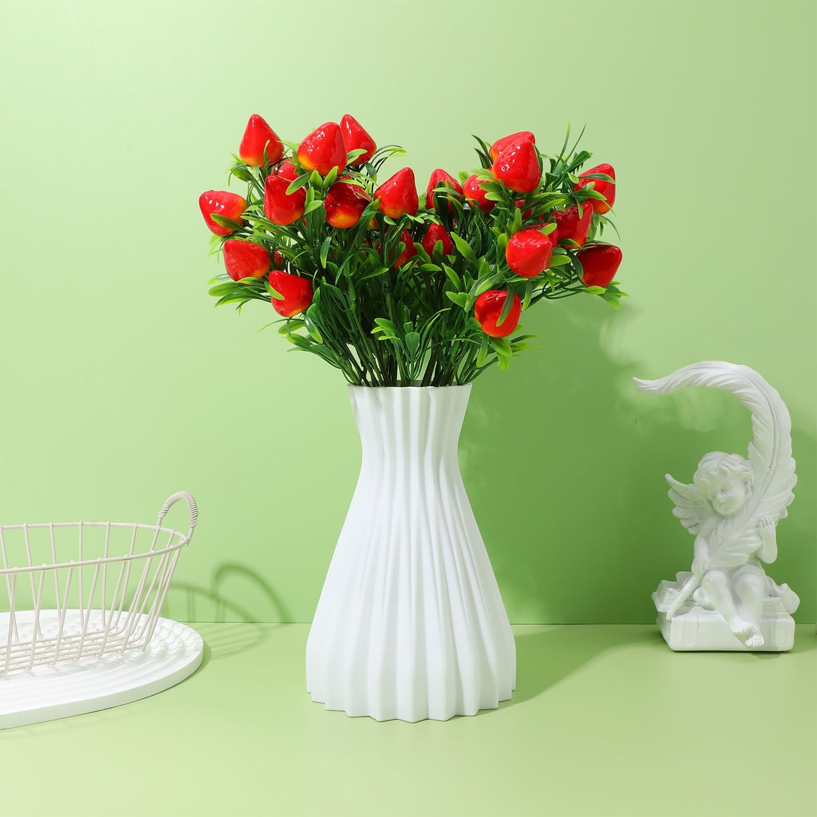 Artificial Strawberry Bunch Bouquet Fake Decor Branch 10.6 Inch Plants 3 PCS