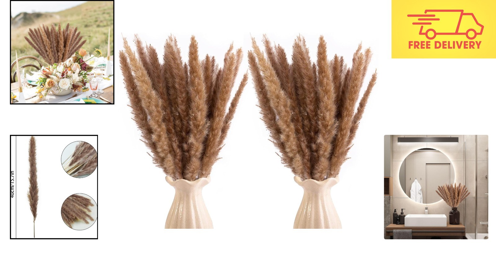 Natural 120pcs Brown Pampas Grass – Timeless Dried Flowers for Weddings & Events