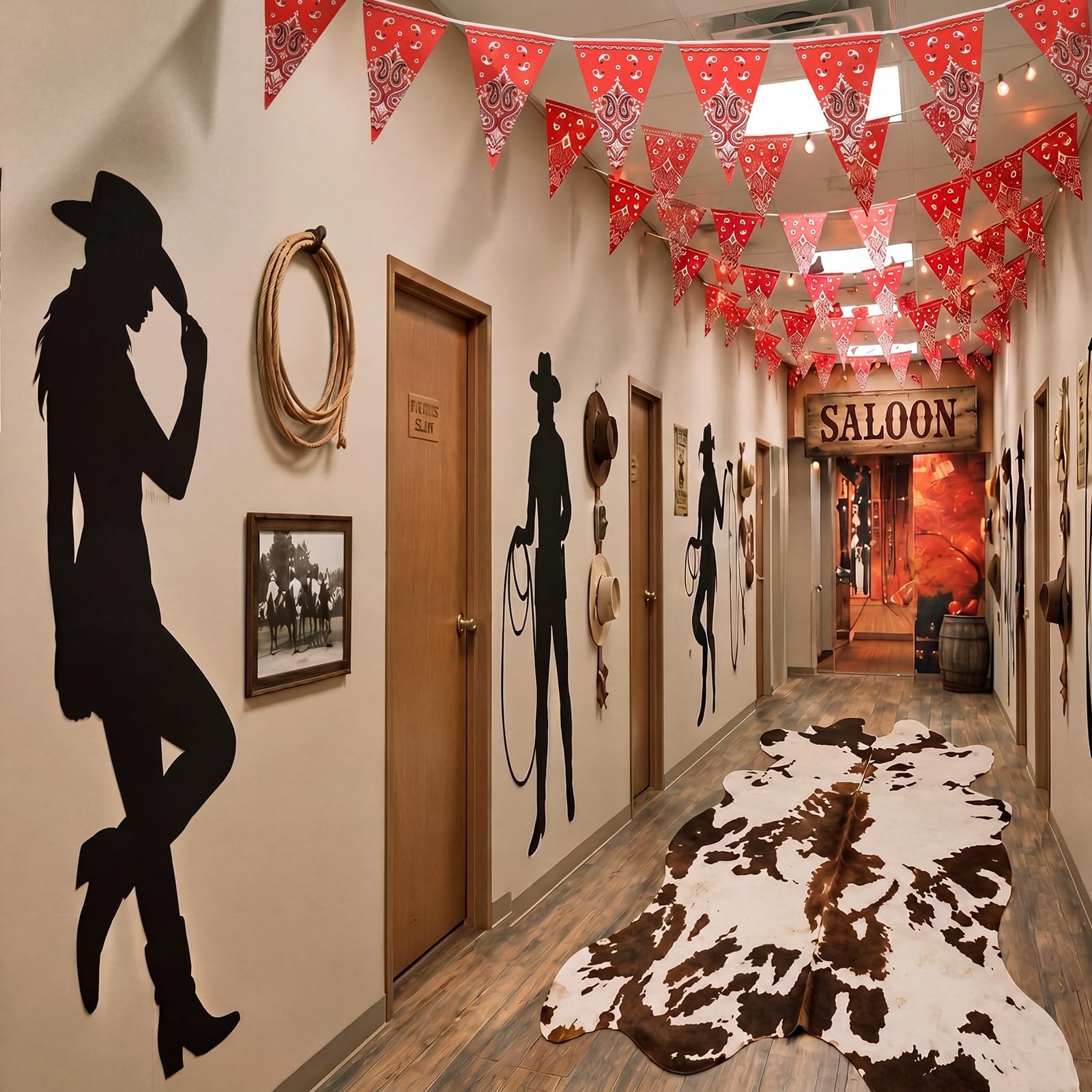 10 Pcs Western Party Decorations 6.56 ft Cowboy Animal Leather Carpet, Wester…