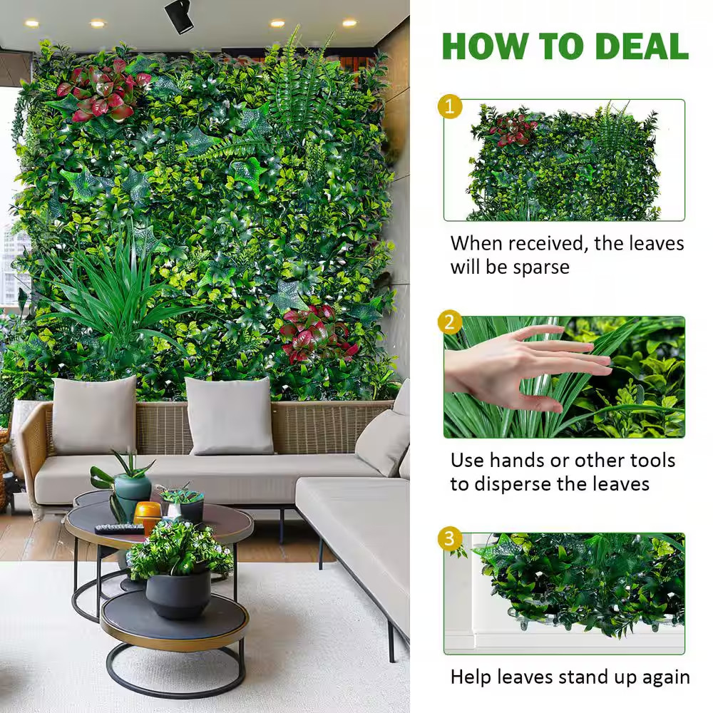 (20Pcs) 20 In. X 20 In. Green Artificial Boxwood Panels Hedge Panel, Grass Backd