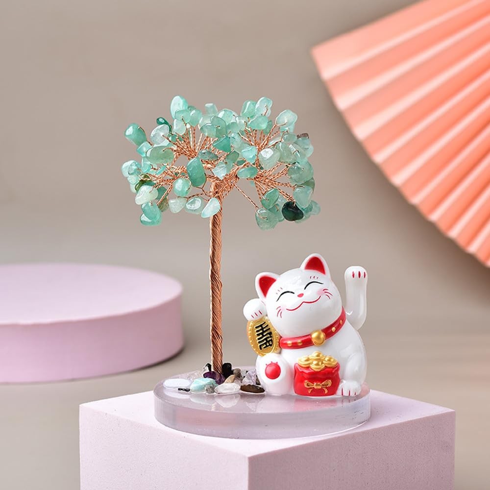 Lucky Cat, Crystal Tree Healing Stones, Solar Power Weaving Arm, Yoga Meditat…