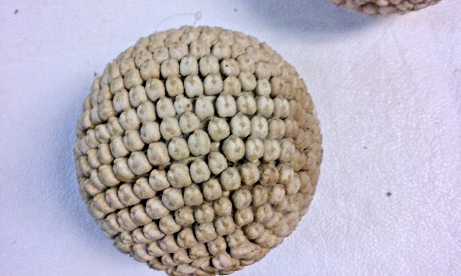 3 White Bean Seed Mosaic Decorative Ball Ornaments 5″ to 6″ wide