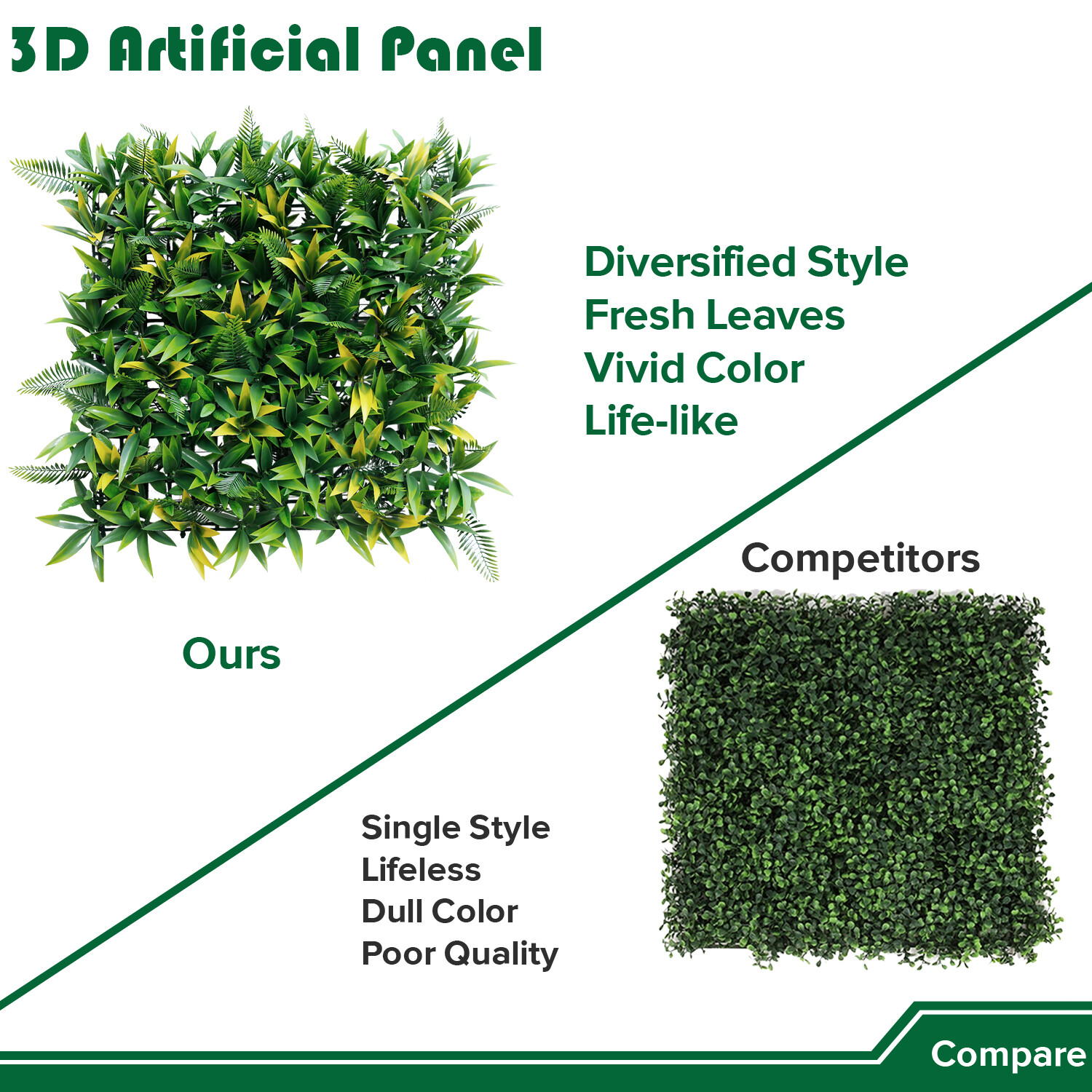 20″ Artificial Grass Mats 3D Mixed Plant Wall Hedge Decor For Home Festival #3