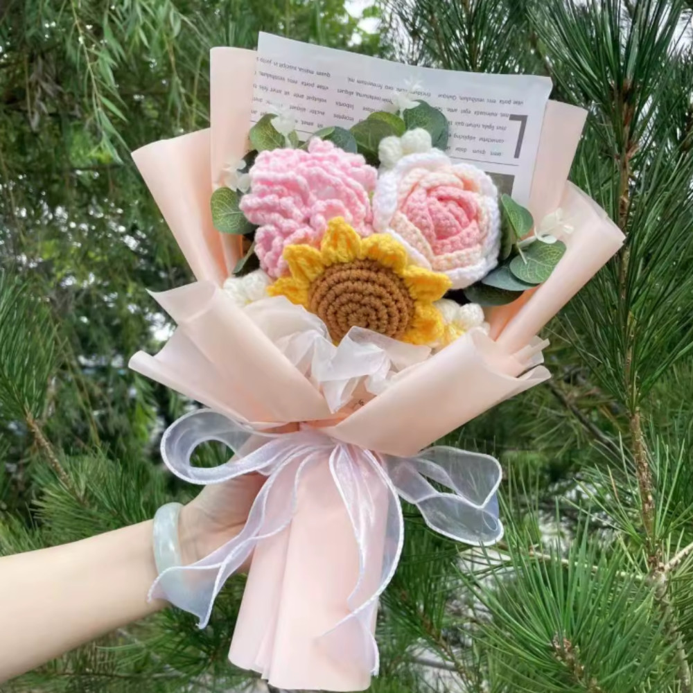 💖Crochet Flower Bouquet Rose Handmade Knitted Eternal Artificial Anniversary💖