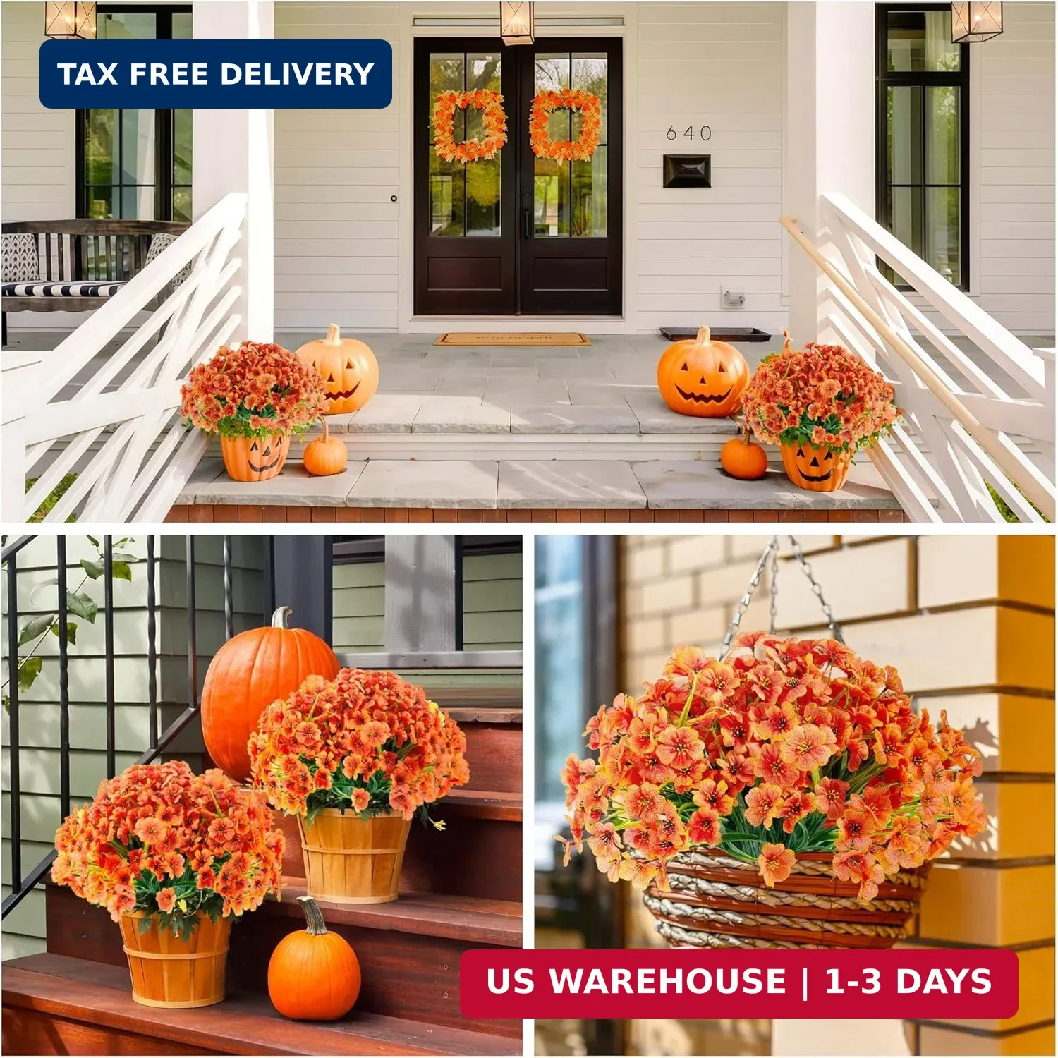16 Bundles Artificial Mums Flowers for Outdorors, UV Protected No Fade Fall Flow