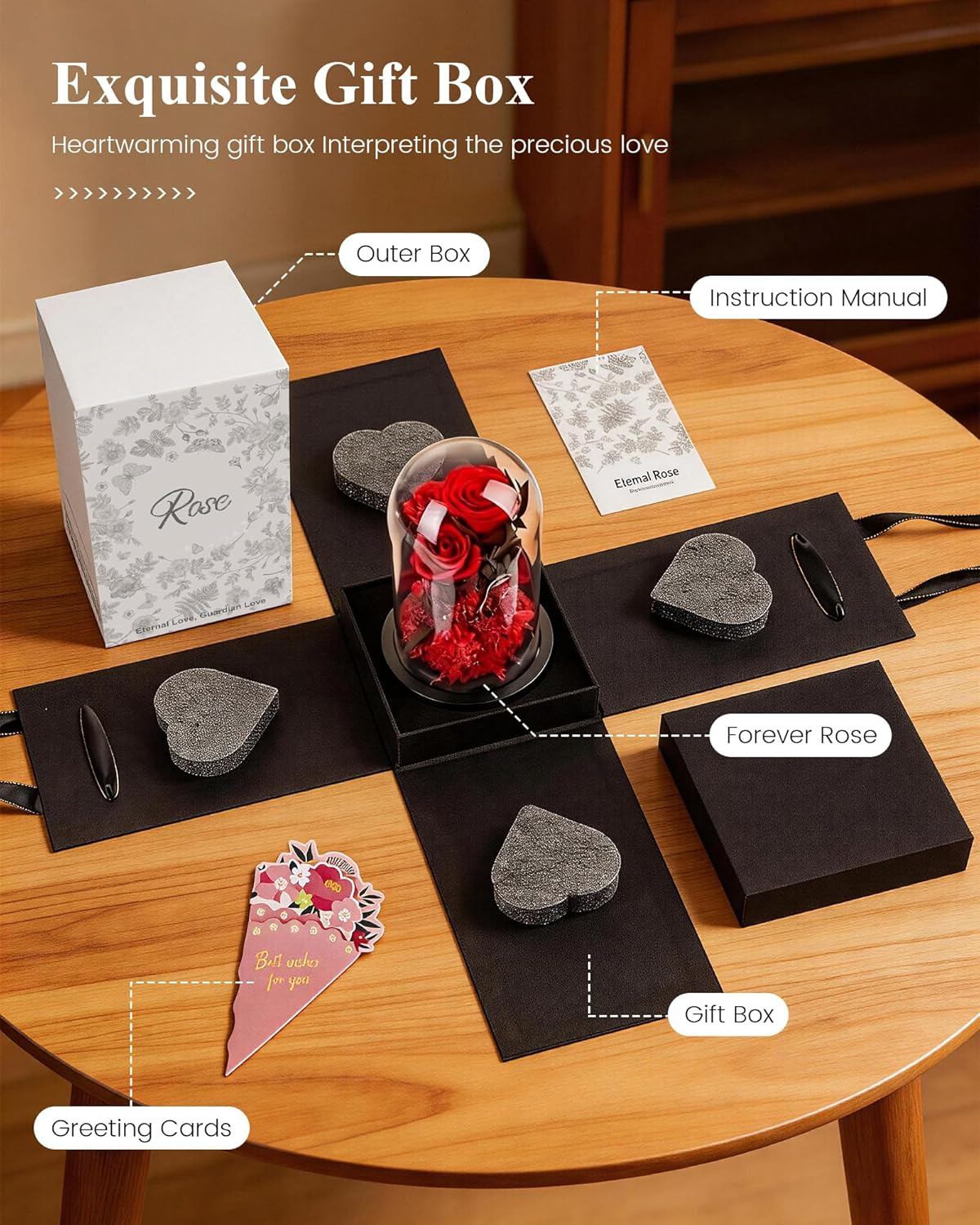 Mothers Day Flowers Roses Gifts for Mom,Forever Preserved Flower Rose in Glass D