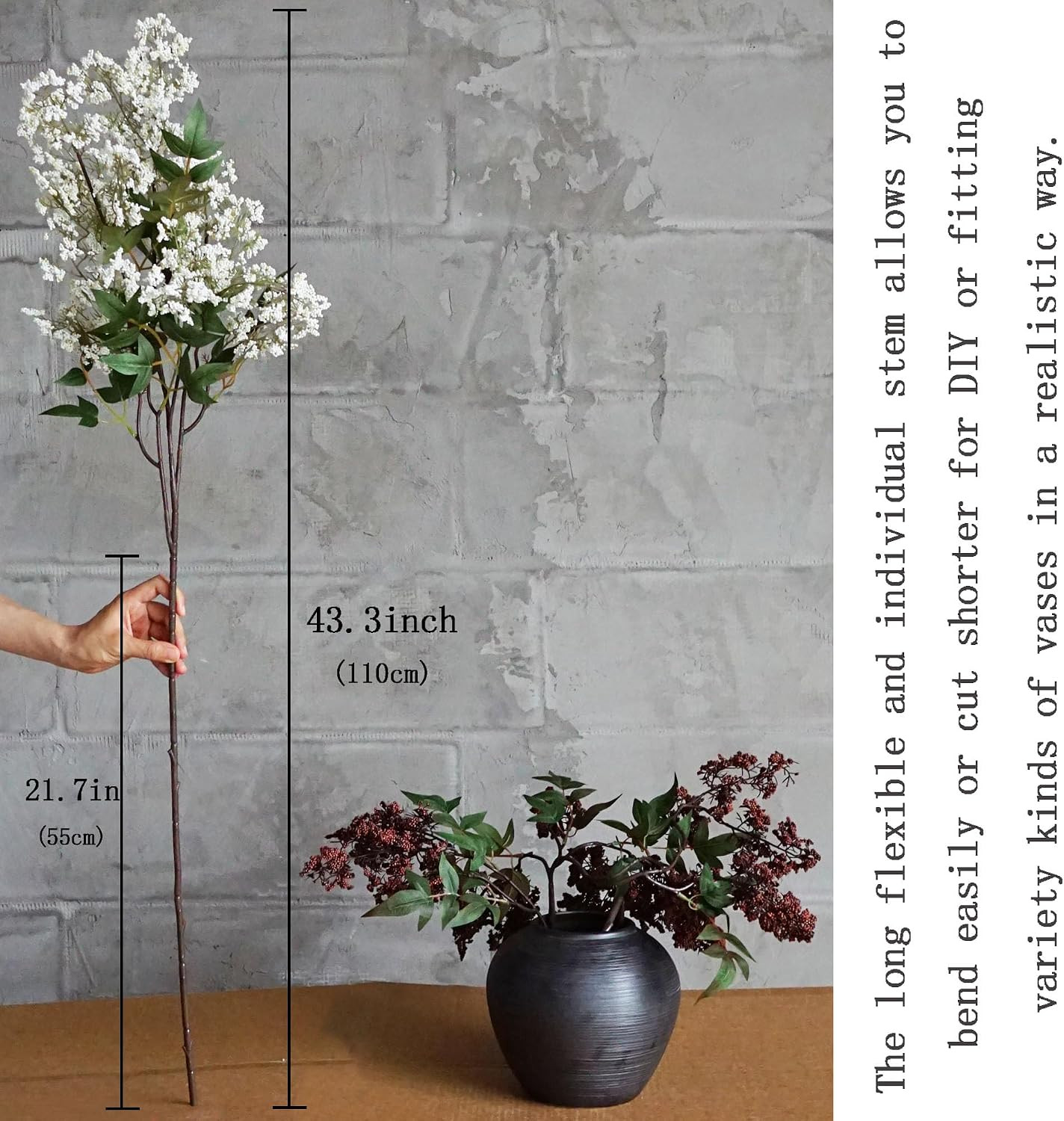 Summer Berry Stems – 3 Pcs 43″ Faux Flowers for Home Decor Vases