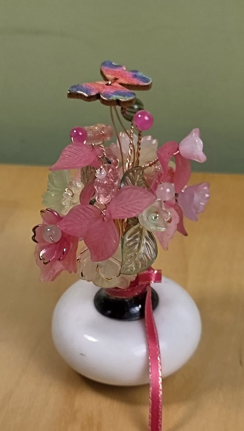 Forever Beaded Flower Bouquet – Glass & Acrylic in Doorknob Vase – OOAK – Pink