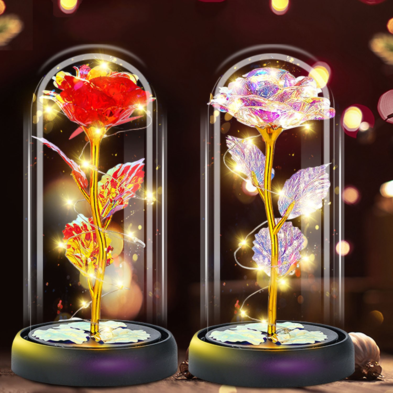 Eternal Forever Romantic Rose Flower In Glass Dome LED Light Christmas Gift