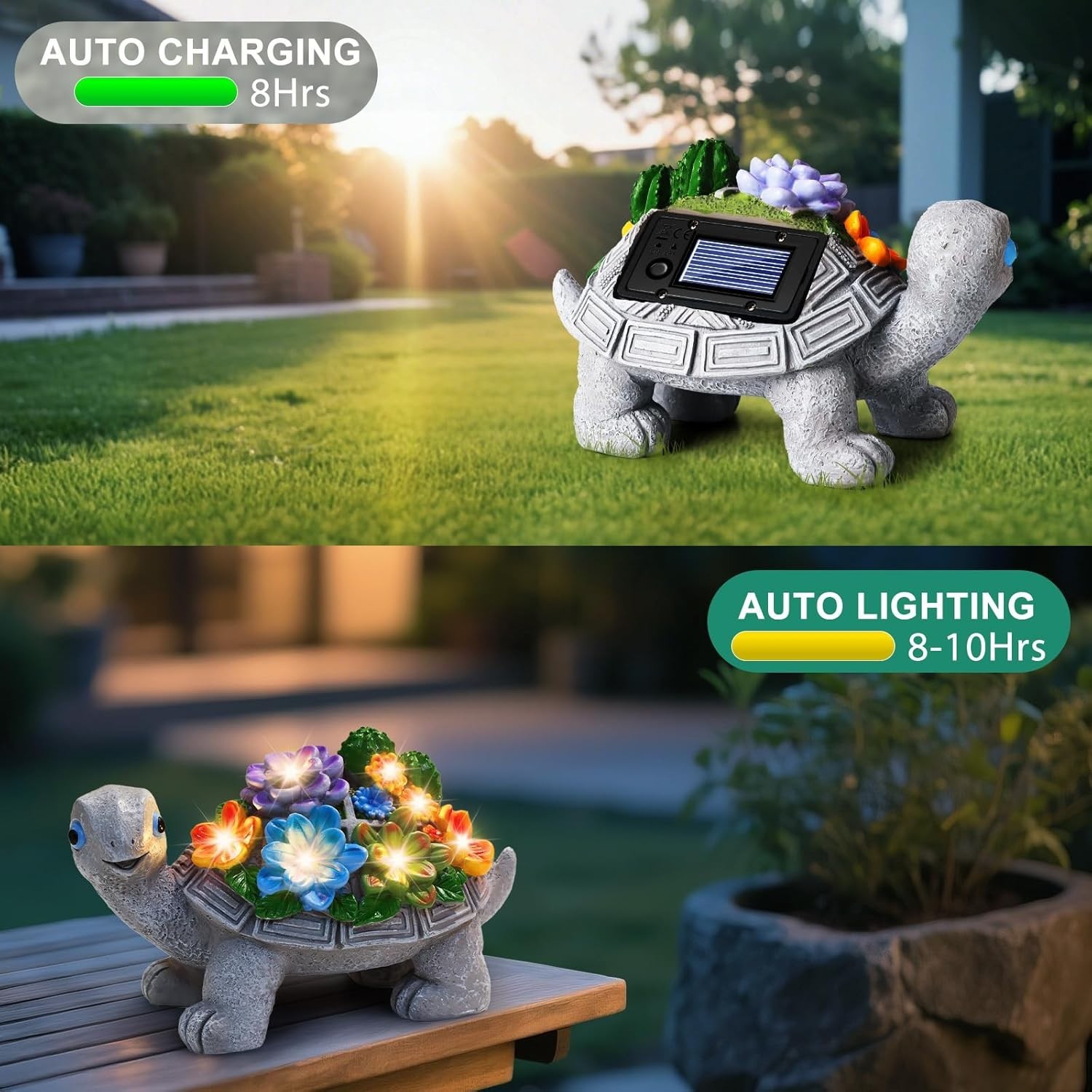 Charming Solar Turtle Statue Garden Decor with 7 LED Lights for Outdoor Spaces