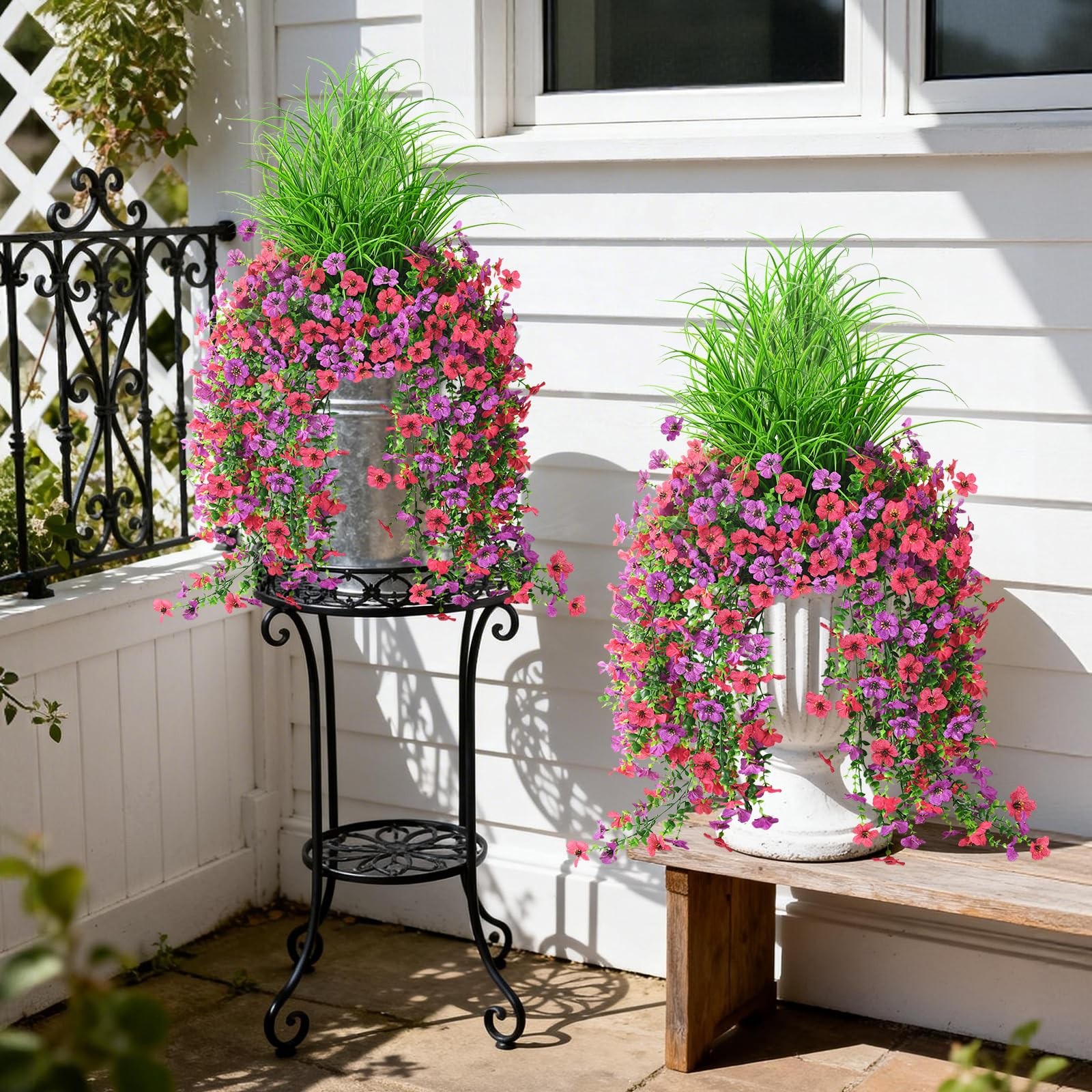 Artificial Hanging Flowers for Outdoors with Wheat Grass, 5 Pcs Fake Hanging …