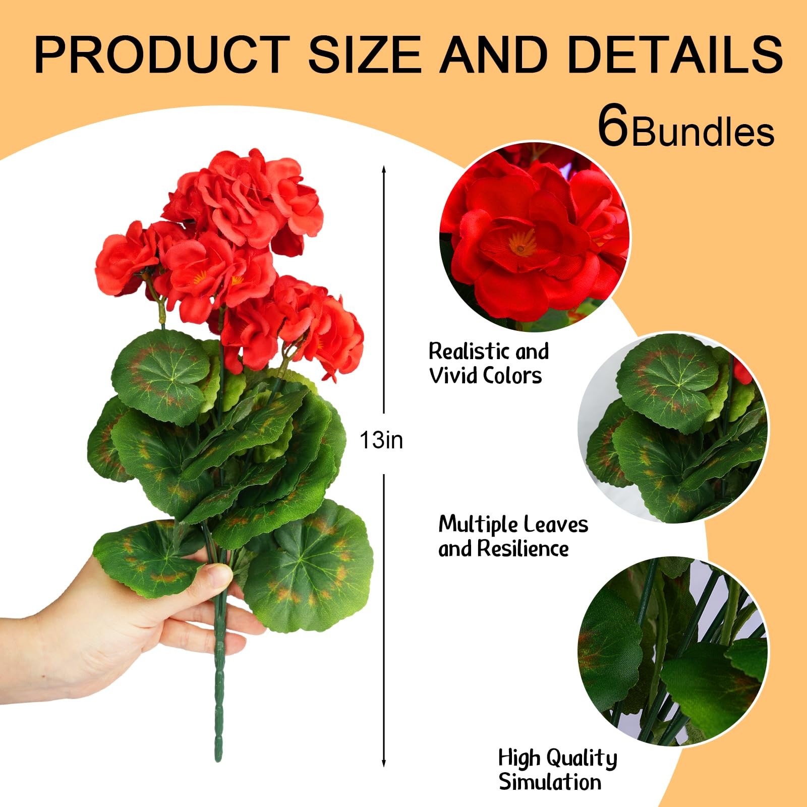 6 Bundles Artificial Flowers for Outdoors, Faux Geraniums Realistic Red Christma