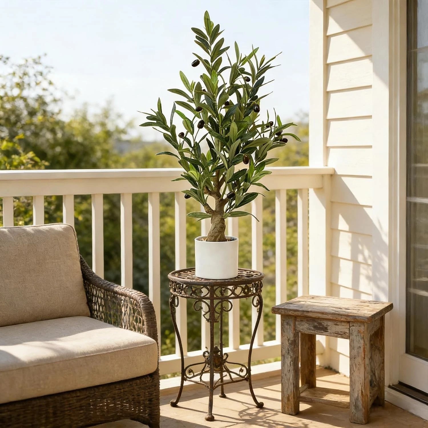 Fake Olive Tree with Pot Indoor, 30″ Artificial Olive Tree Stems Potted Green…