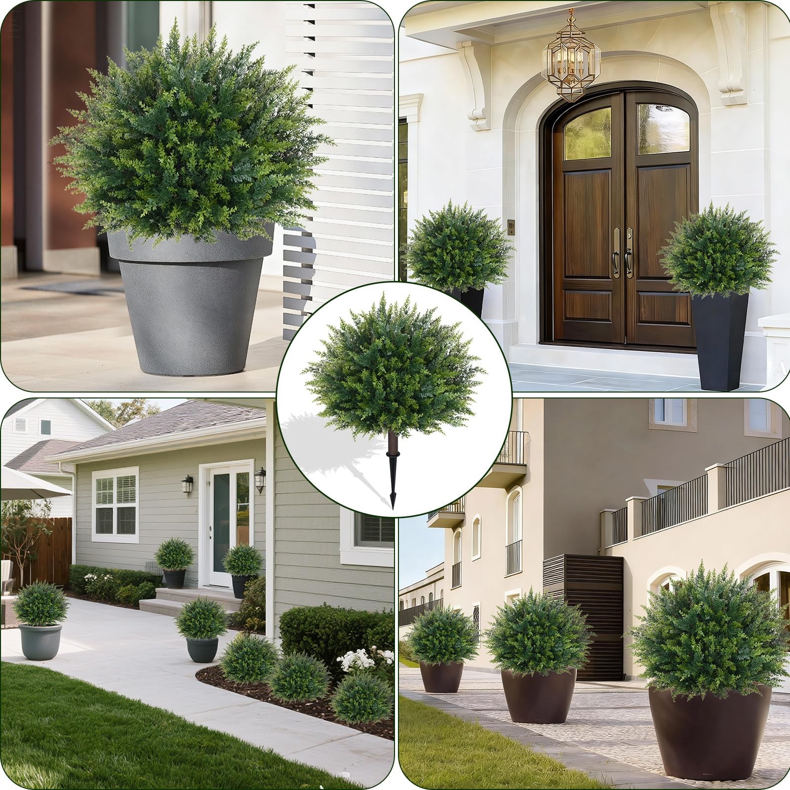 Artificial Plants Outdoor, 2Pcs 23” Artificial Cedar Topiary with Ground Spi…