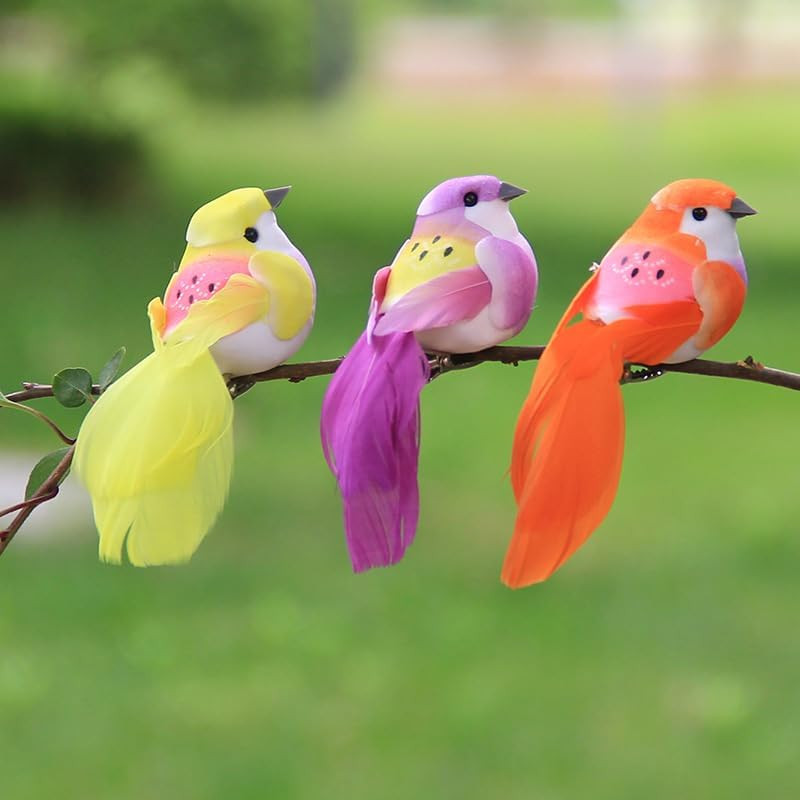 6Pcs Artificial Spring Birds Clip on Colorful Bird for Crafts Tree