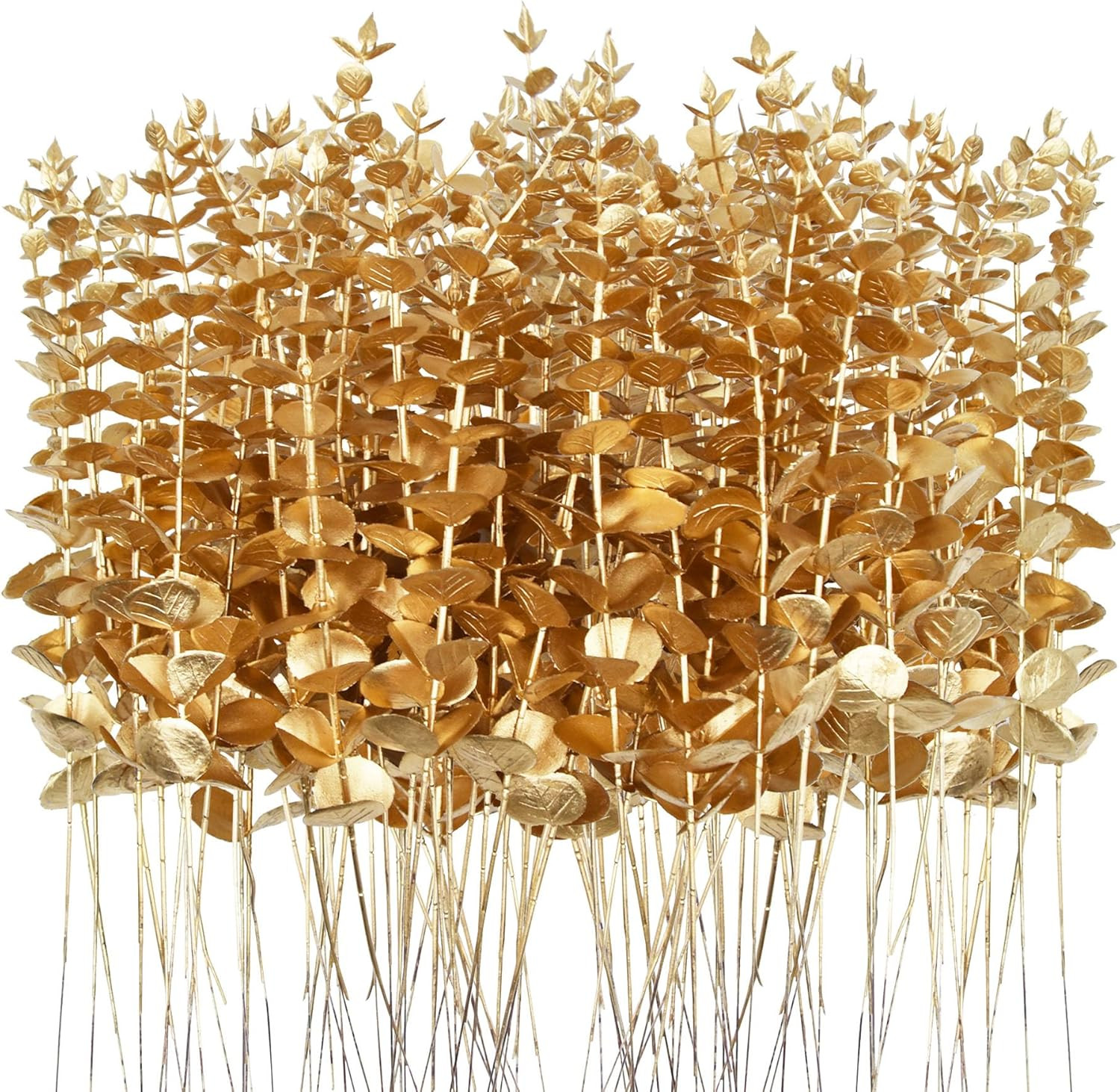 96 Pcs Gold Eucalyptus Stems Faux Greenery Leaves Bulk Artificial Eucalyptus Ste