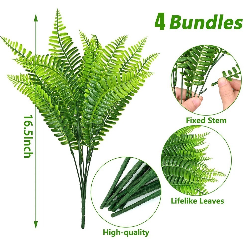 4 pieces Larksilk Large Artificial Fern Plant Silk UV resistant indoor/outdoor