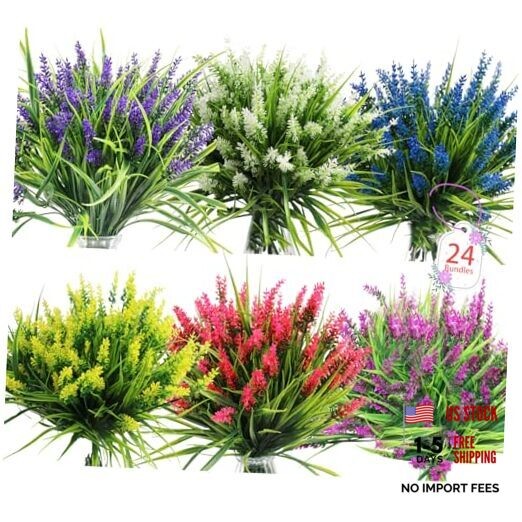 Artificial Flowers for Outdoors, 24 Bundles 6 Colors Fake 6 Colors Mixed