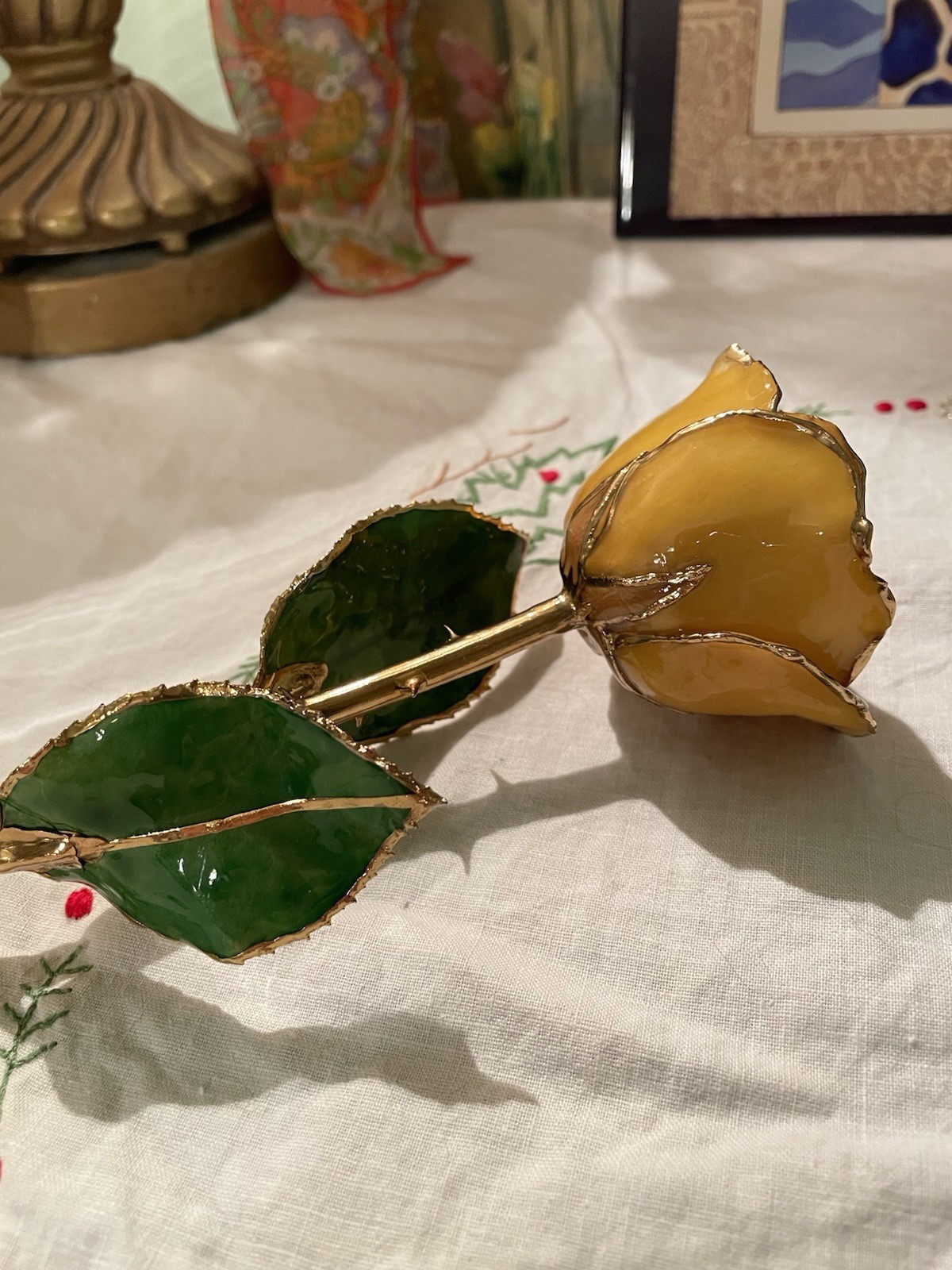 24K Gold Dipped Coated Real Rose Yellow 11”