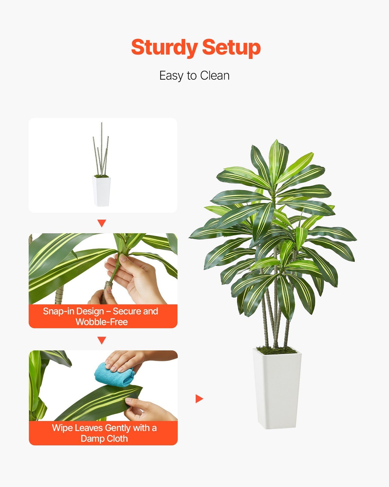 5ft Artificial Dracaena Plant with White Planter Flexible Branches Easy Clean