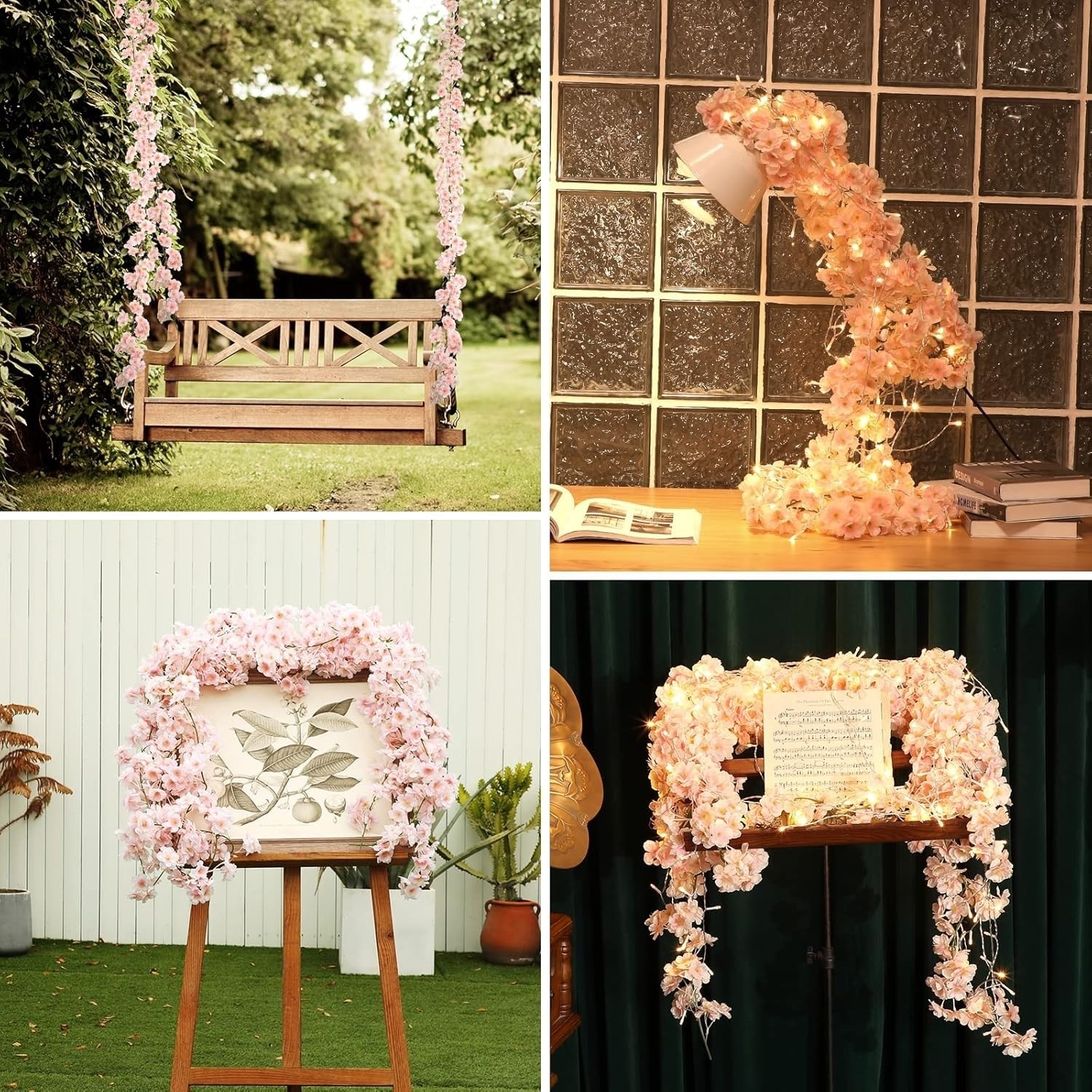 Guirnalda Flores Cerezo Artificial Rosa 8 Piezas Decoración Boda Hogar 47.2 Ft.