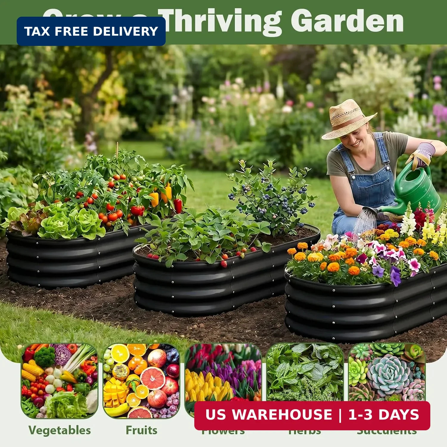 2 PCS Galvanized Raised Garden Bed 4x2x1 Ft, Oval Metal Outdoor Planter Box Kit