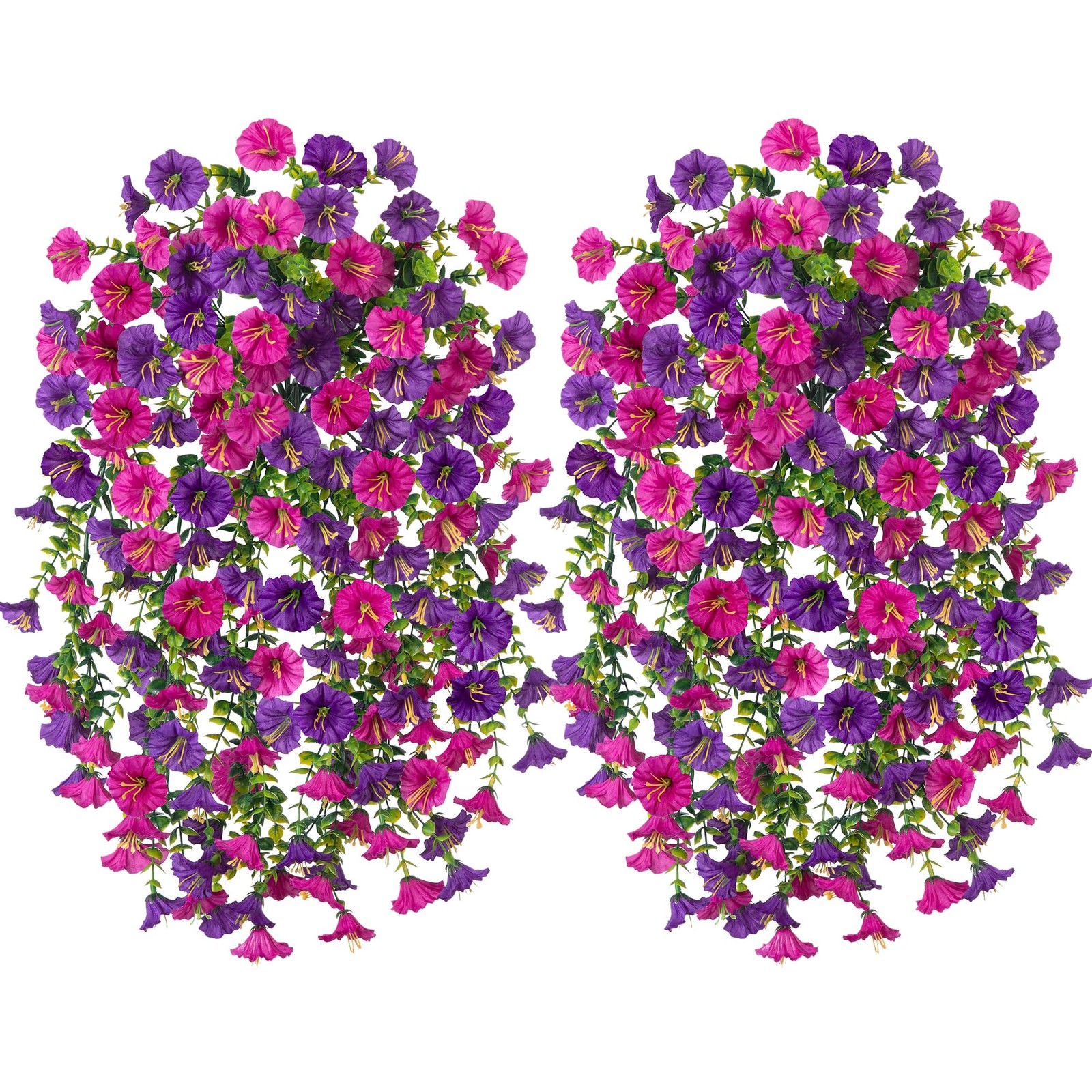 2 PCS Artificial Faux Hanging Flowers Plants for Outdoor Decor,Fake Silk Morn…