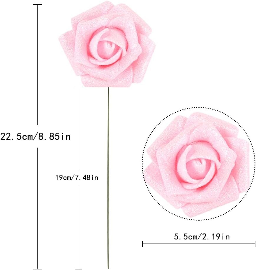 Lifelike 25pcs Pink Glitter Artificial Roses – Wedding & Party Essentials
