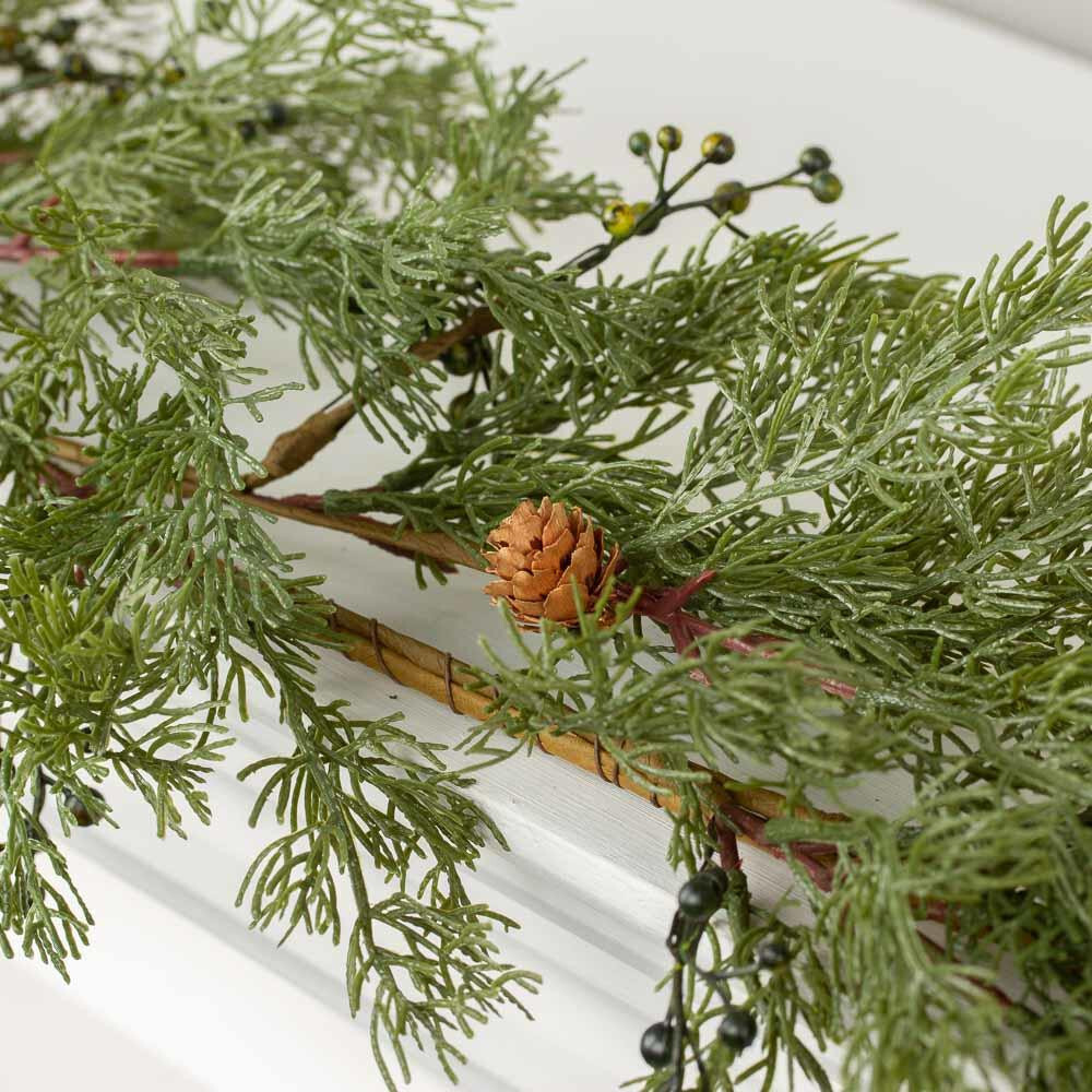 56″ Long Artificial Cedar Juniper Garland with Pine Cones