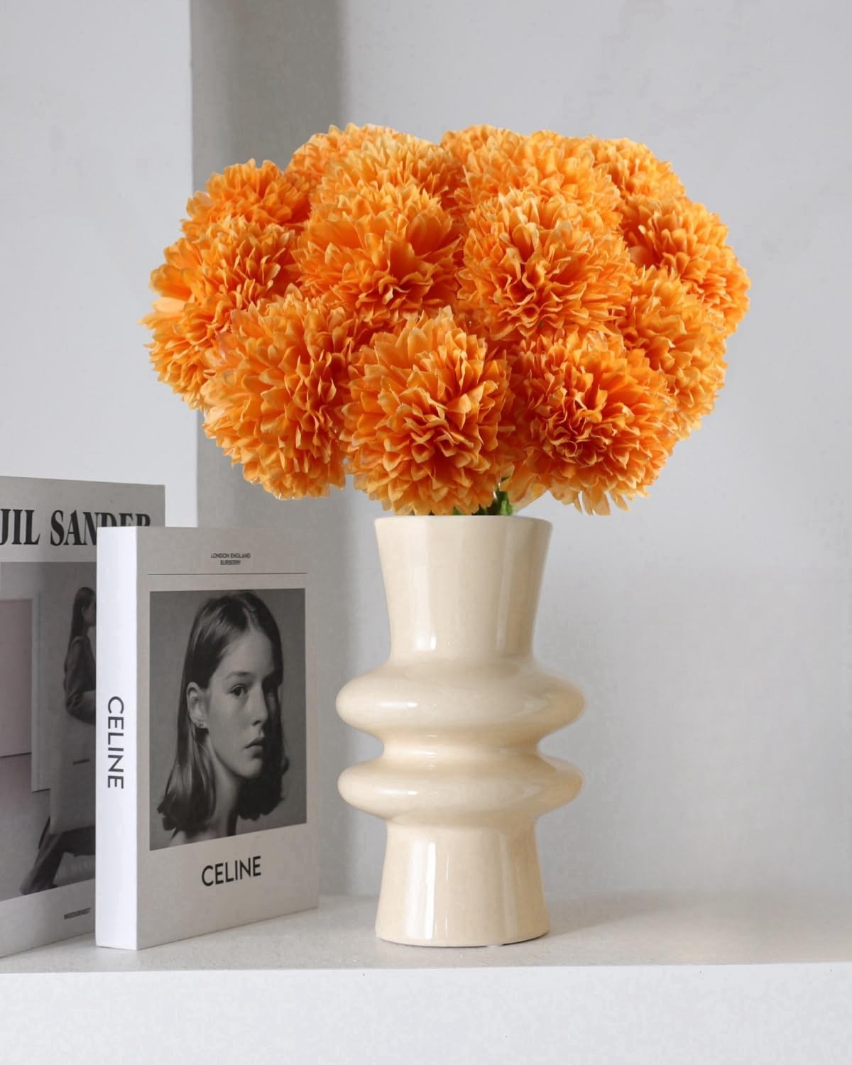 12 PCS Orange Artificial Silk Chrysanthemum Mums Fake Ball Flowers Decor