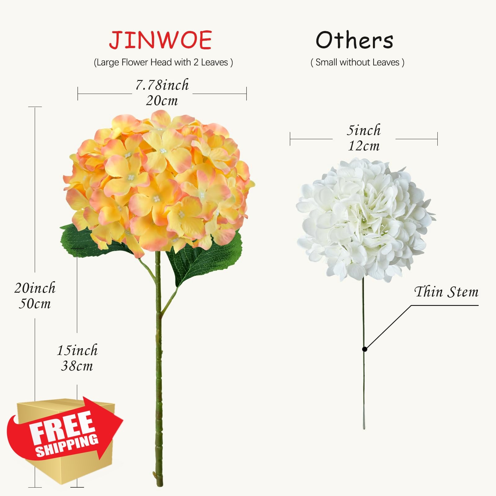 JINWOE Silk Hydrangea Artificial Flowers 5Pcs 20″ Yellow Orange