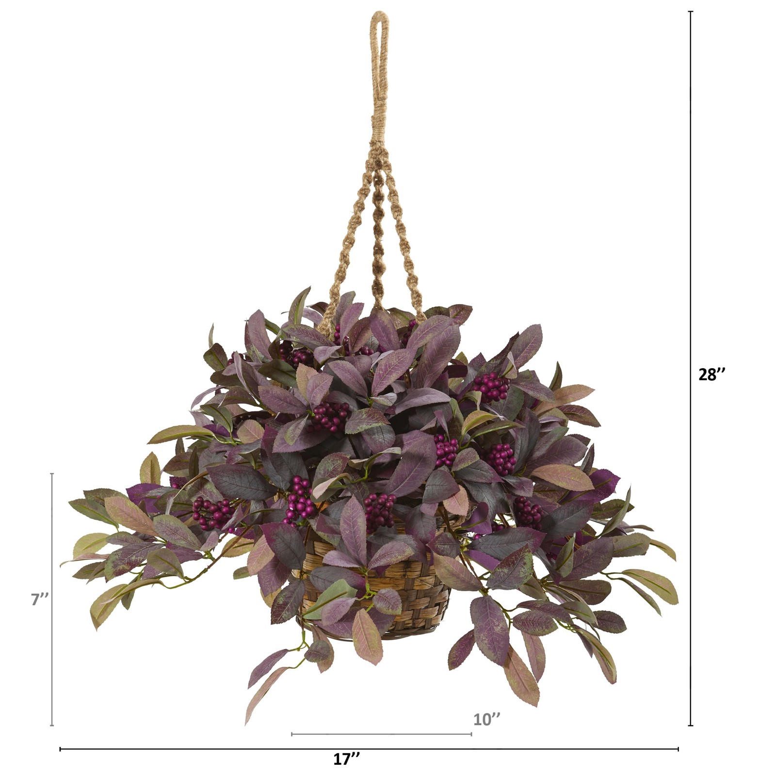 28 Inch Fall Laurel Leaf Plant with Berries in Hanging Basket Artificial