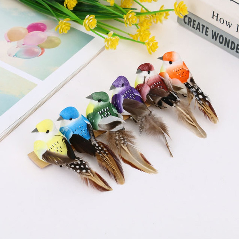 Green Artificial Simulation Bird Tree Ornaments Realistic Feather Birds