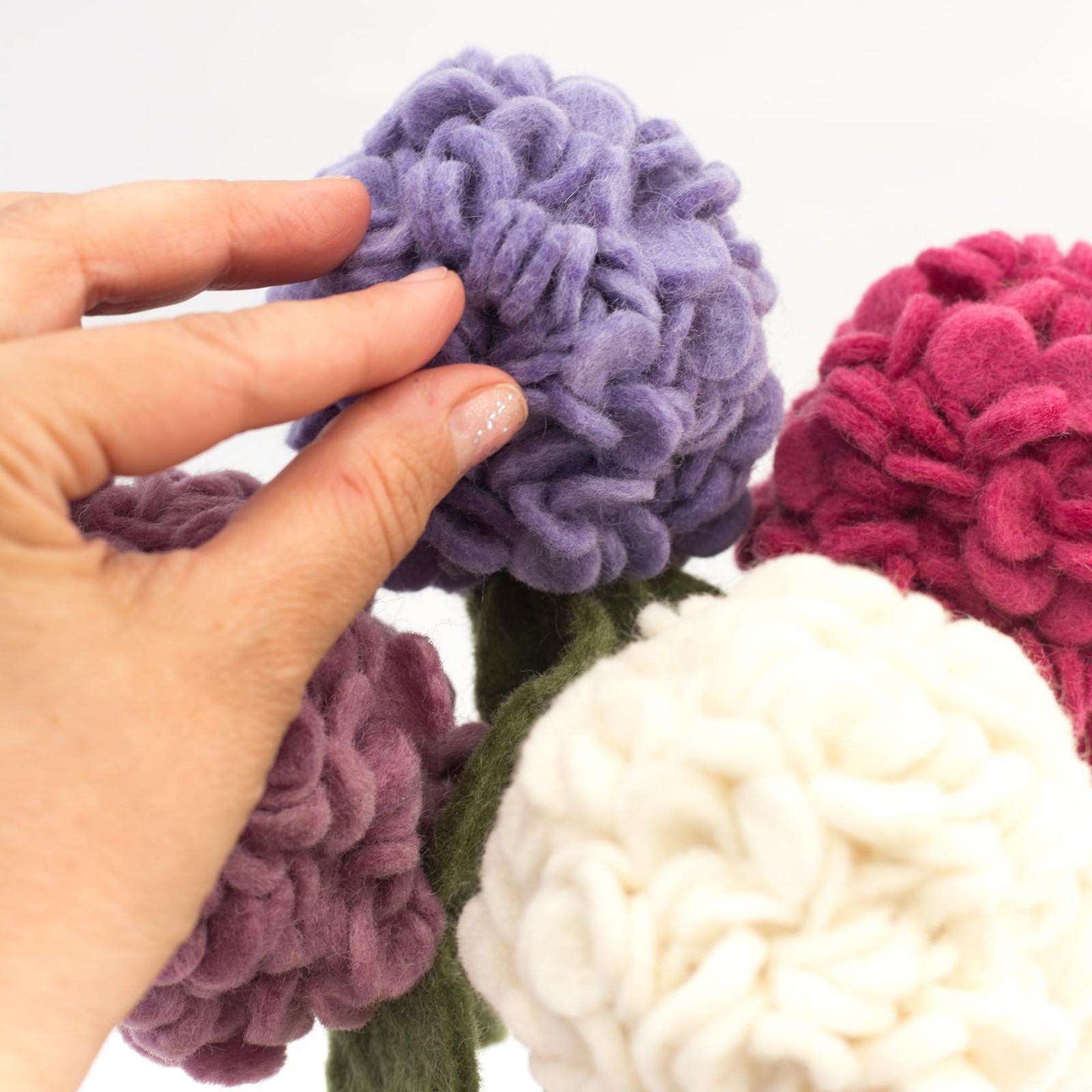 Felt Hydrangea Artificial Flowers Bouquet – 4 pcs|Reusable, Washable and Esse…