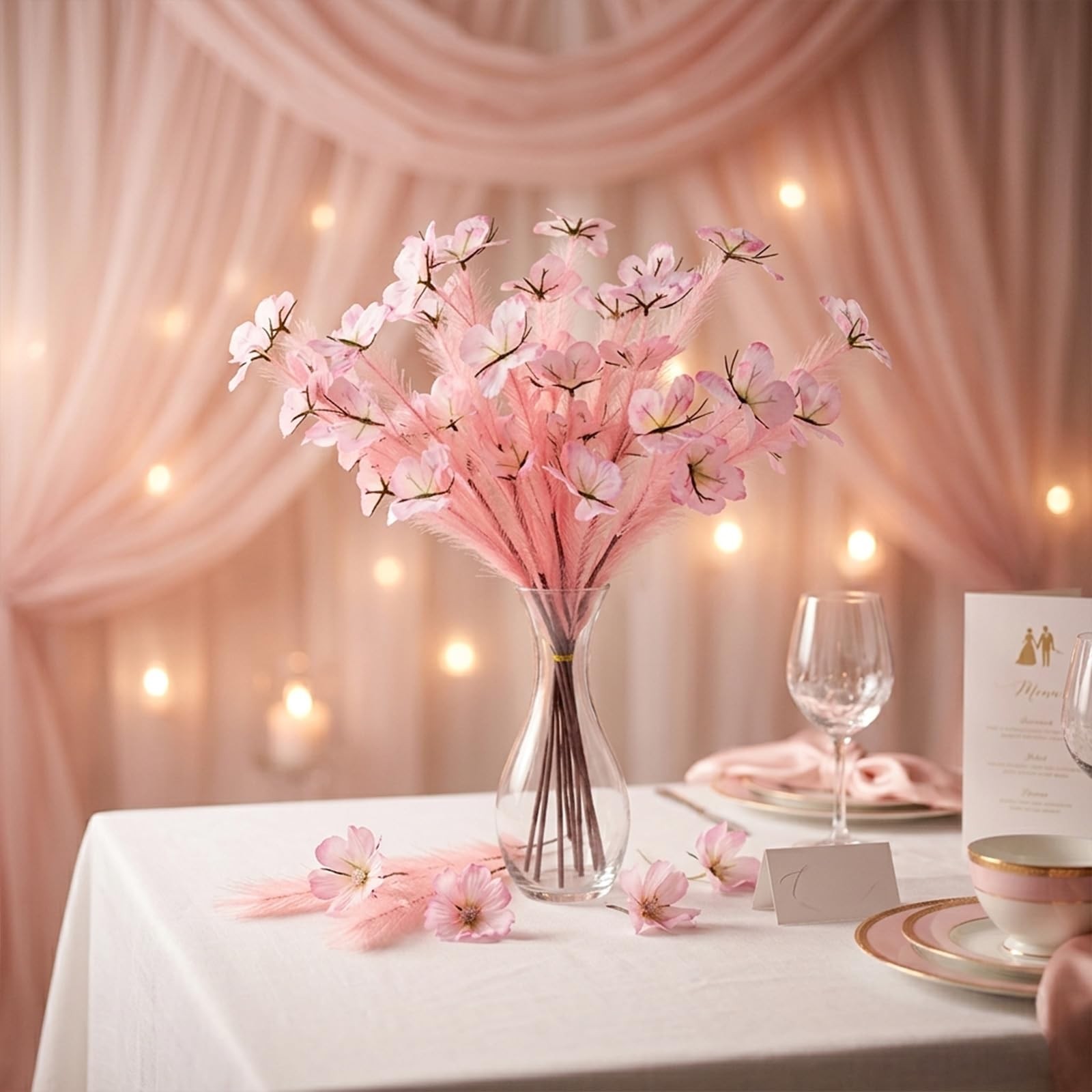 26″-10 Stems Pink Pampas Grass Decor, Artificial Pampas Grass with Butterfly …