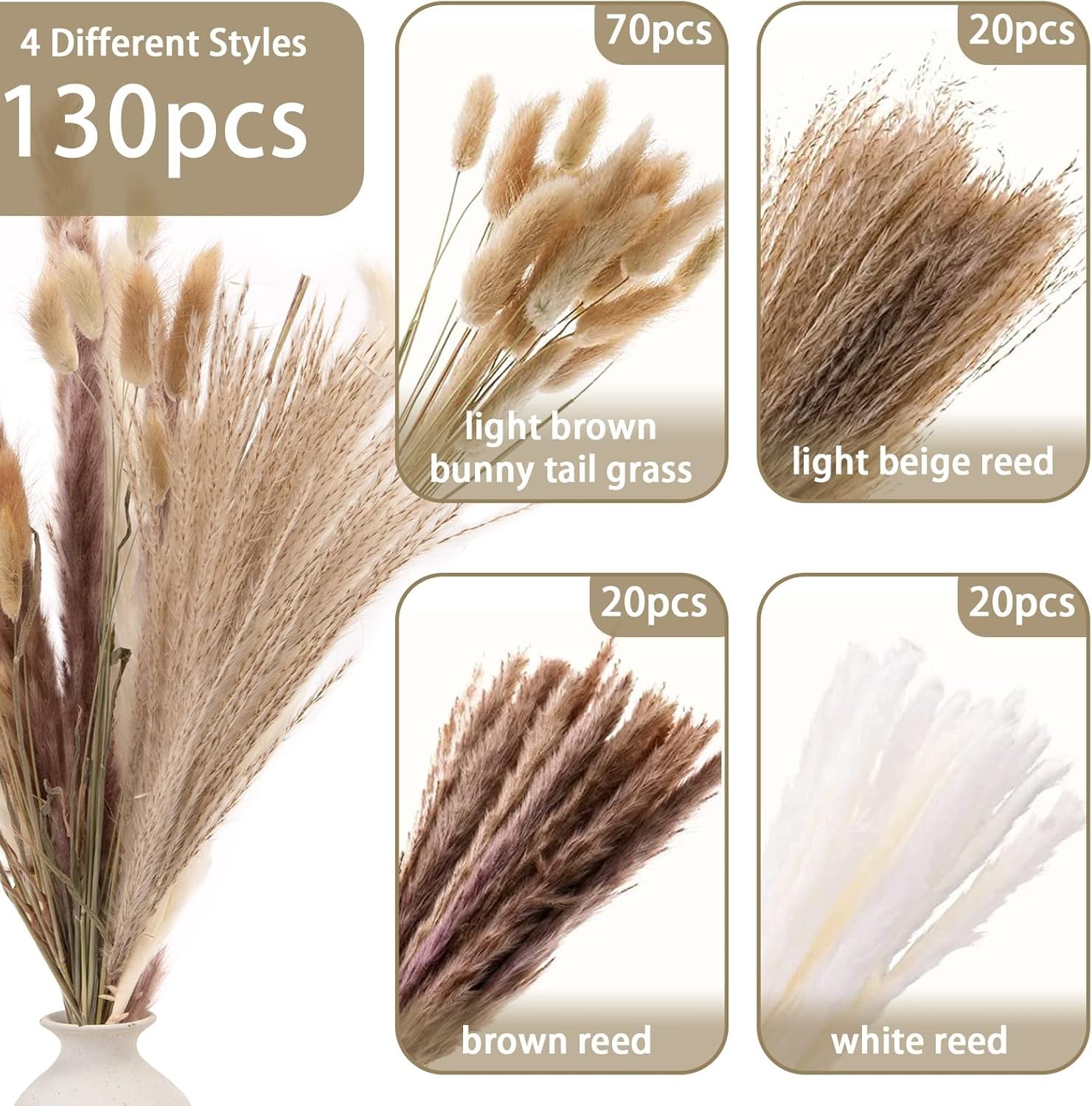 18″ Dried Pampas Grass & Bunny Tail Grass – Perfect for Rustic Fall Arrangements
