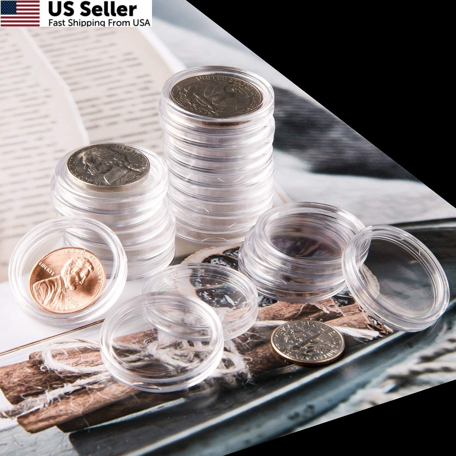 Eeoyu 100 Pieces 25 mm Coin Capsules Holder 16.5x 10.5×3.2 cm, transparent