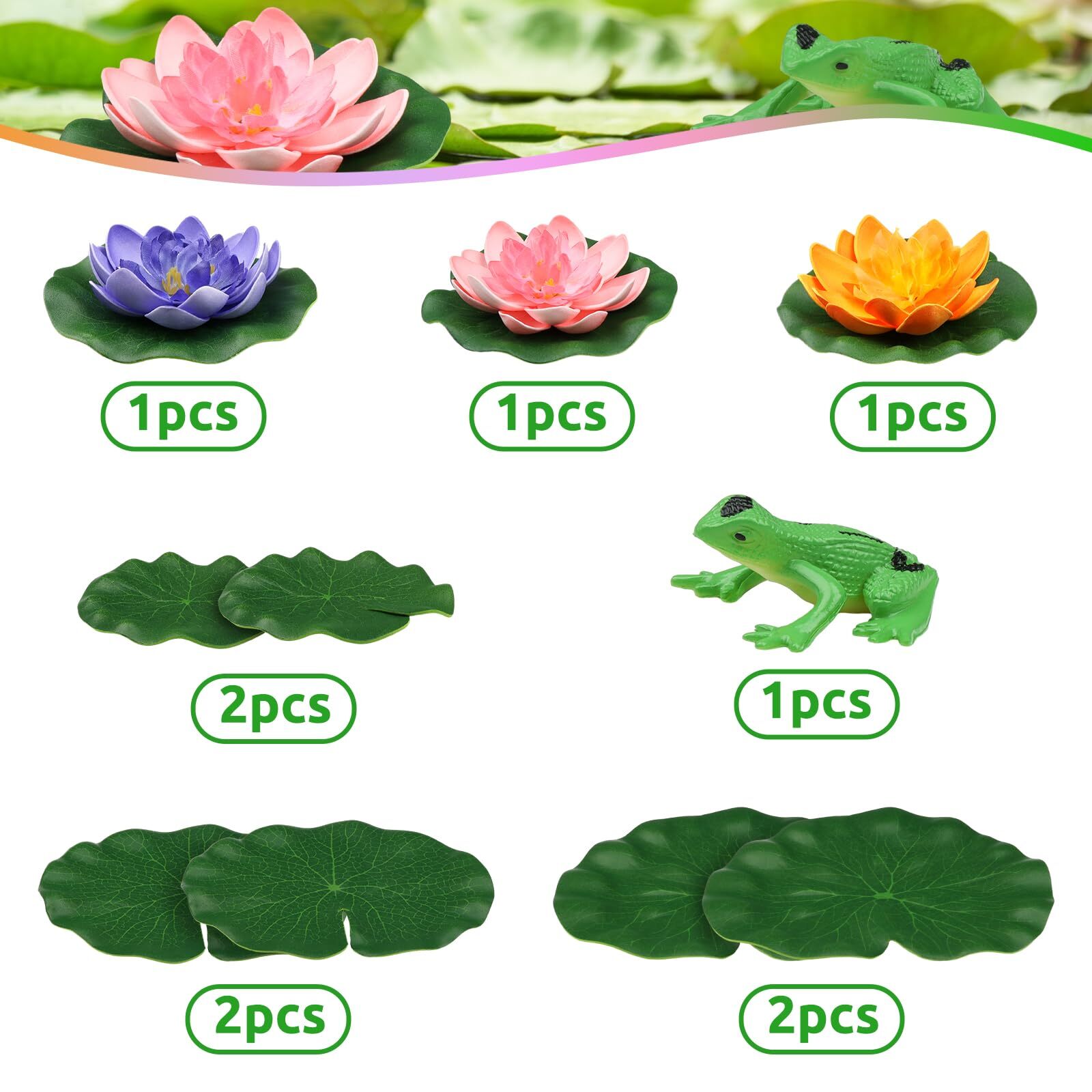 12 Pcs Artificial Floating Lotus Flower with Water Lily Pad for Pond Pool Decor