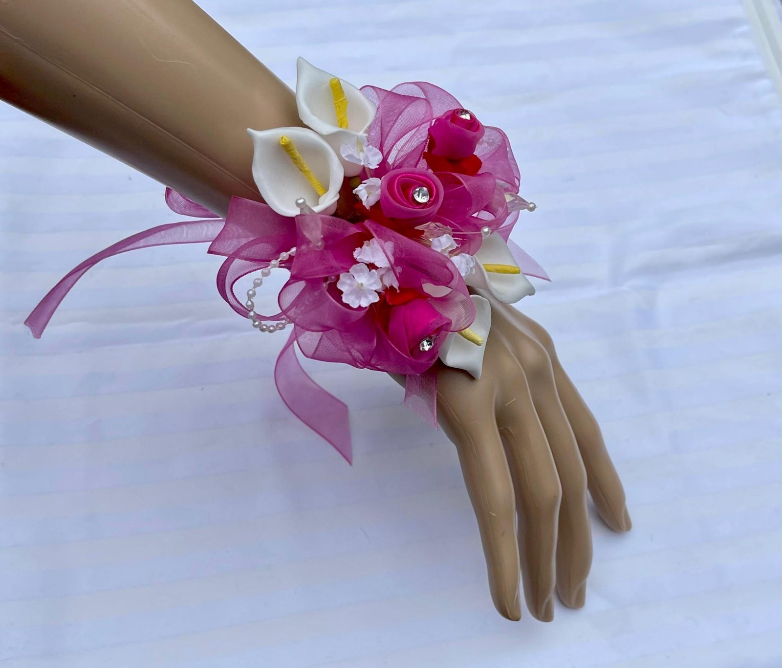 Hot Pink Watermelon Fuchsia White Calla Lilies Wrist Wedding Corsages Flowers