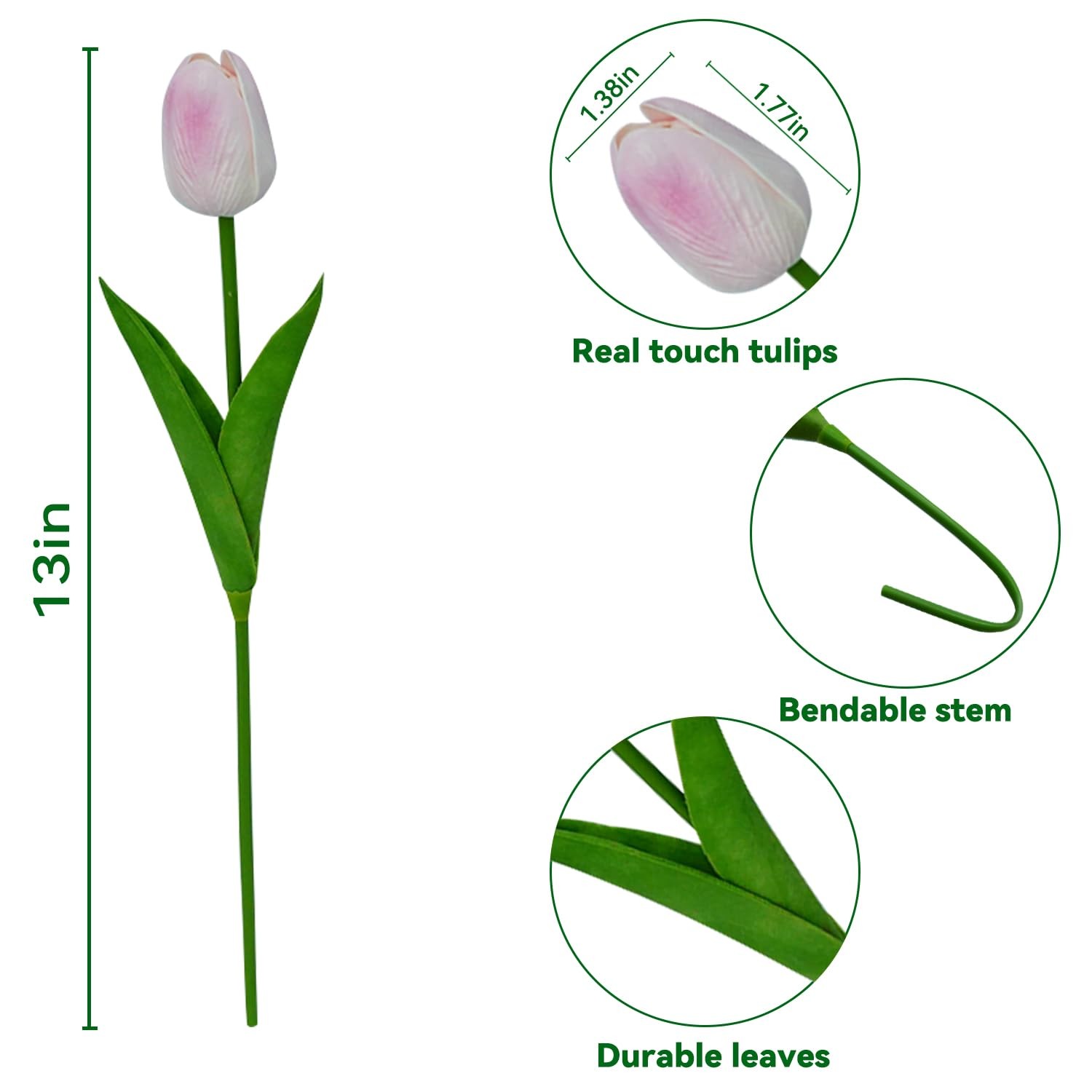 20 PCS Pink Tulips Artificial Flowers 13 Inch PU Fake Floral Home Decor