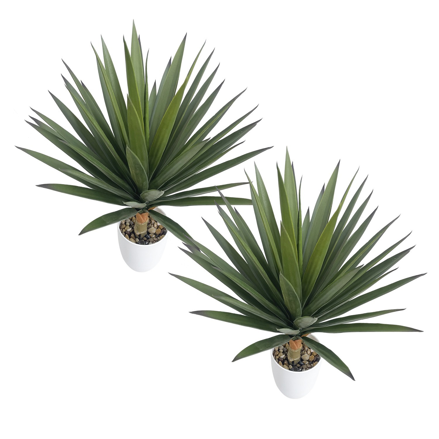 Artificial Agave Plant 42 cm 48 Leaves with 4.5 Inch White Pot and Decorative