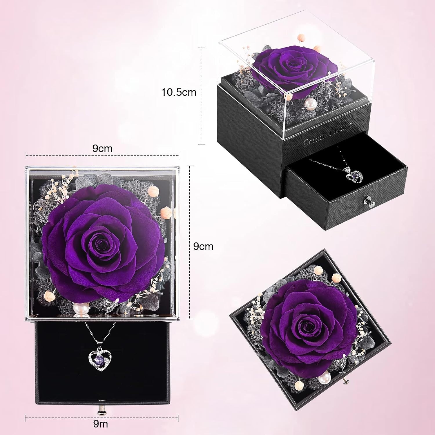 Handmade Preserved Rose and Necklace Set for Birthday and Anniversary Gifts