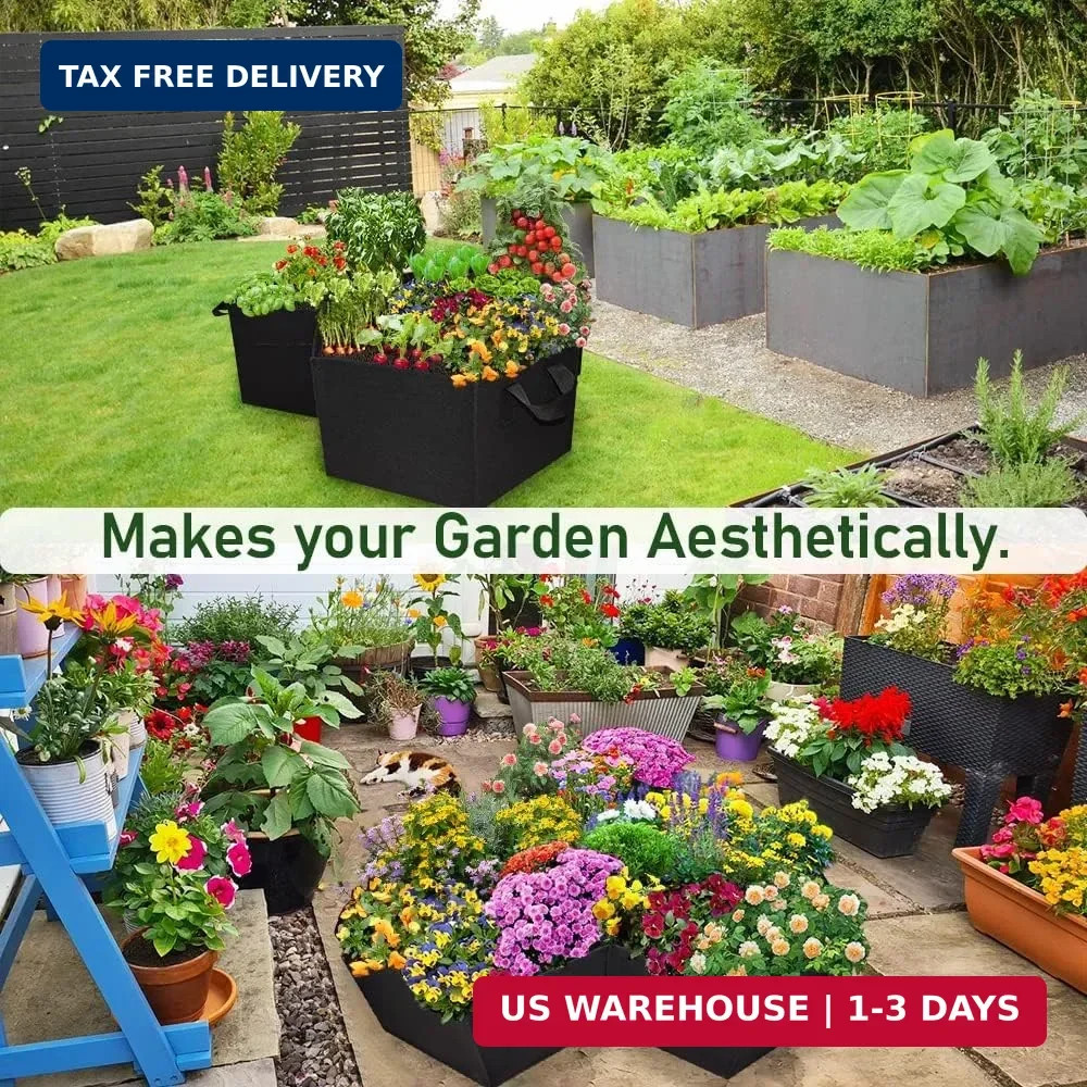 Large Fabric Raised Garden Bed Outdoor, Planter Raised Beds 3 Hexagonal Grids wi
