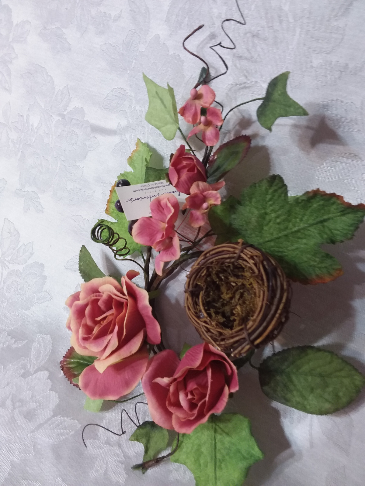 Home Interiors Country Pink Rose Candle Ring with Birdsnest/ NWT/Free shipping